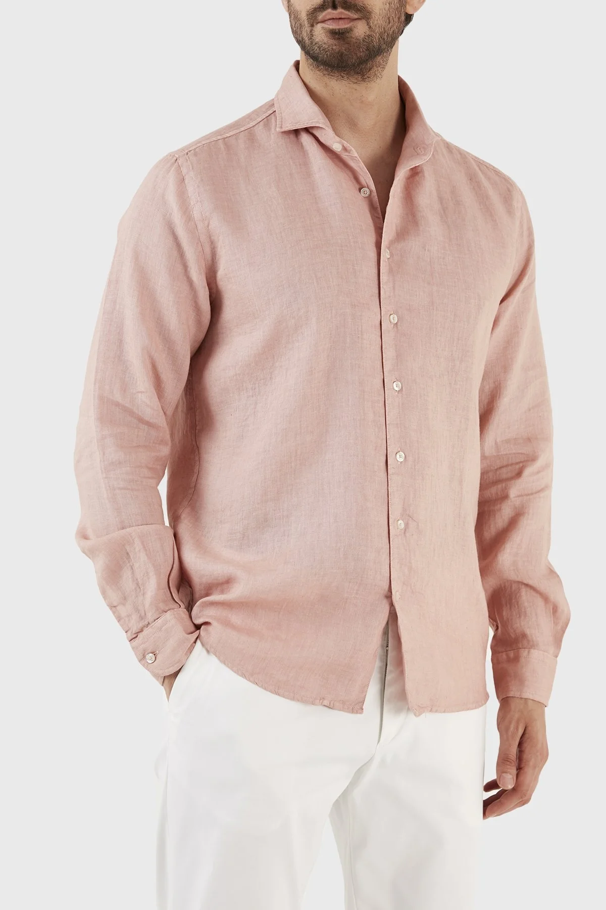 Gran Sasso Regular Fit % 100 Keten Erkek Gömlek 61183 50002 209 PUDRA - 9