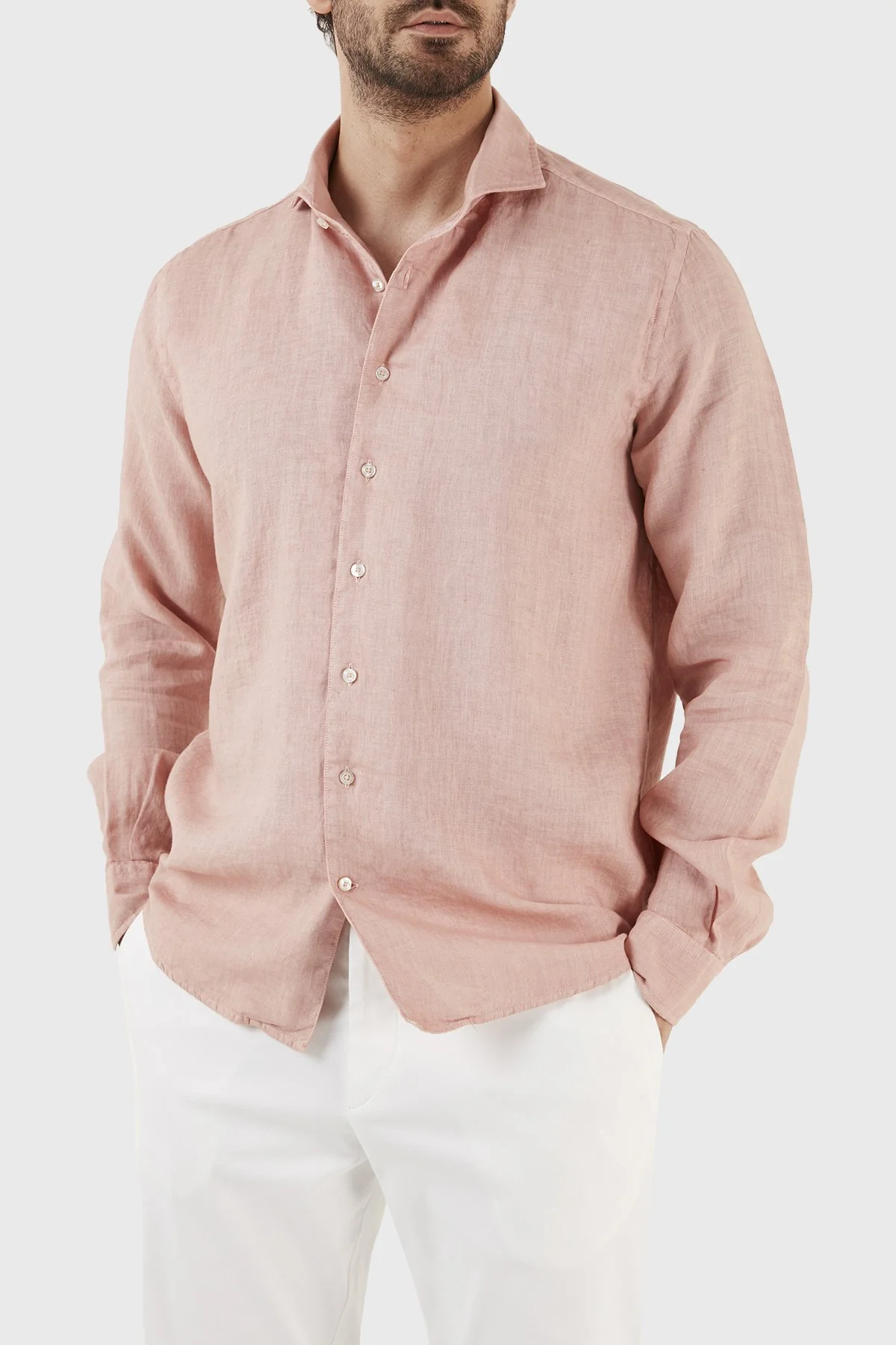 Gran Sasso Regular Fit % 100 Keten Erkek Gömlek 61183 50002 209 PUDRA - 2