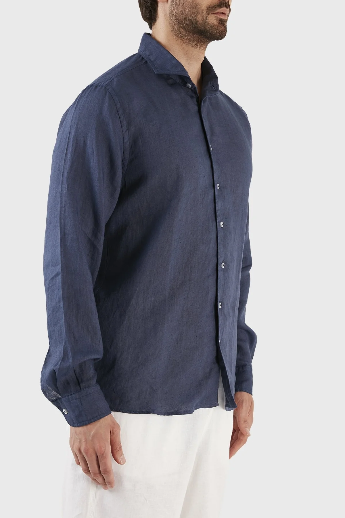 Gran Sasso Regular Fit % 100 Keten Erkek Gömlek 61183 50002 598 LACİVERT - 3