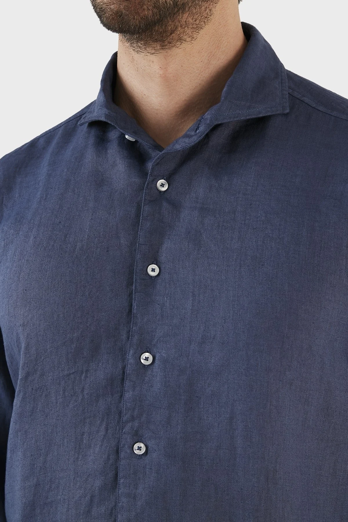 Gran Sasso Regular Fit % 100 Keten Erkek Gömlek 61183 50002 598 LACİVERT - 4