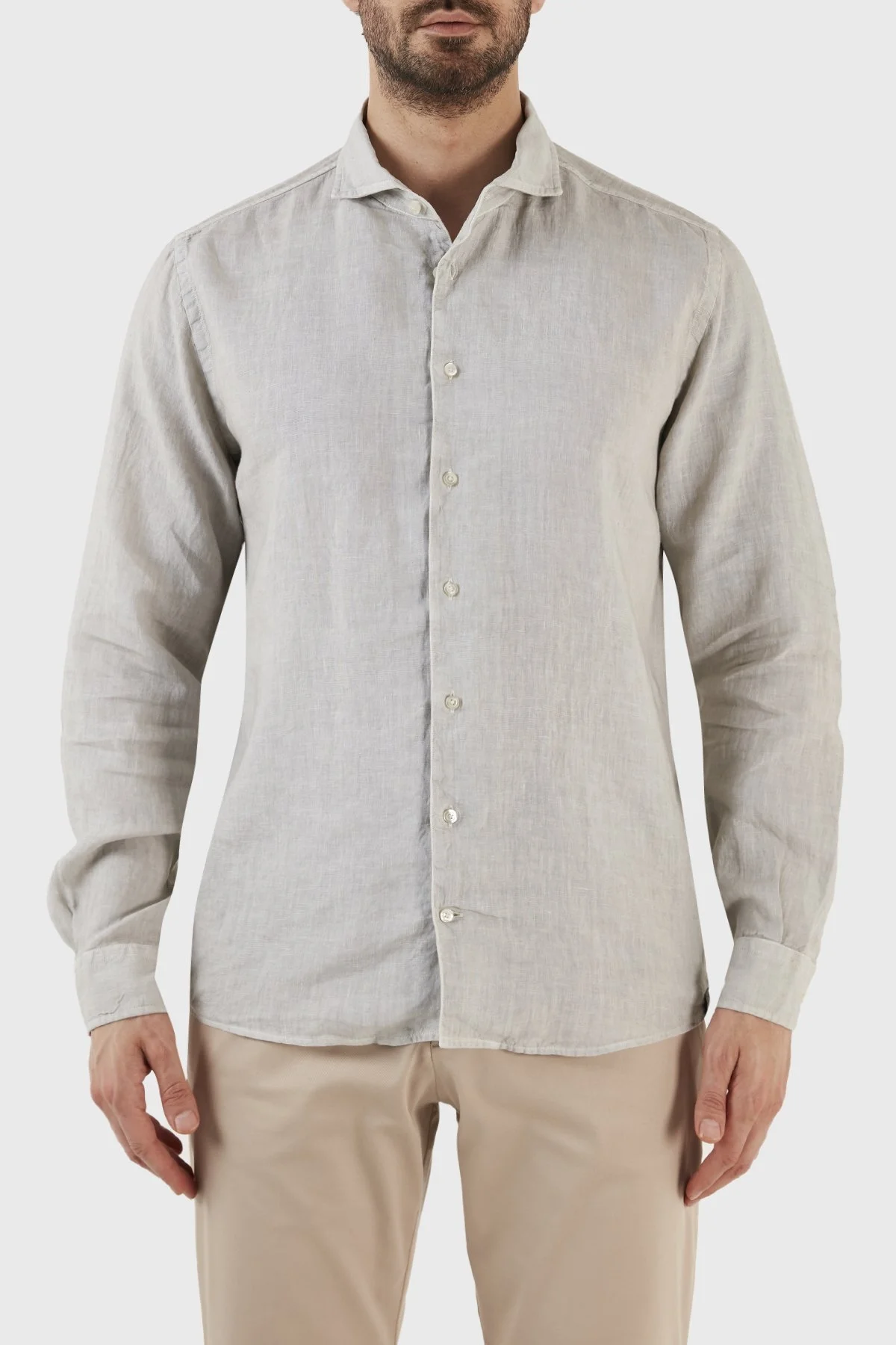 Gran Sasso Regular Fit % 100 Keten Erkek Gömlek 61183 50002 618 GRİ - 1