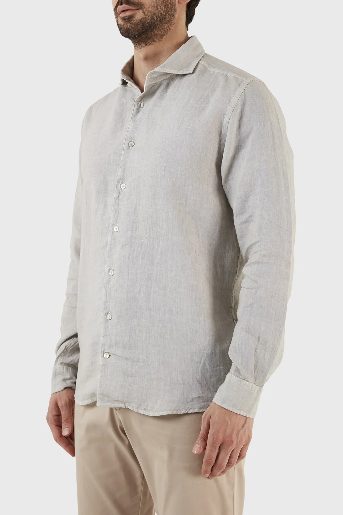 Gran Sasso Regular Fit % 100 Keten Erkek Gömlek 61183 50002 618 GRİ - 3