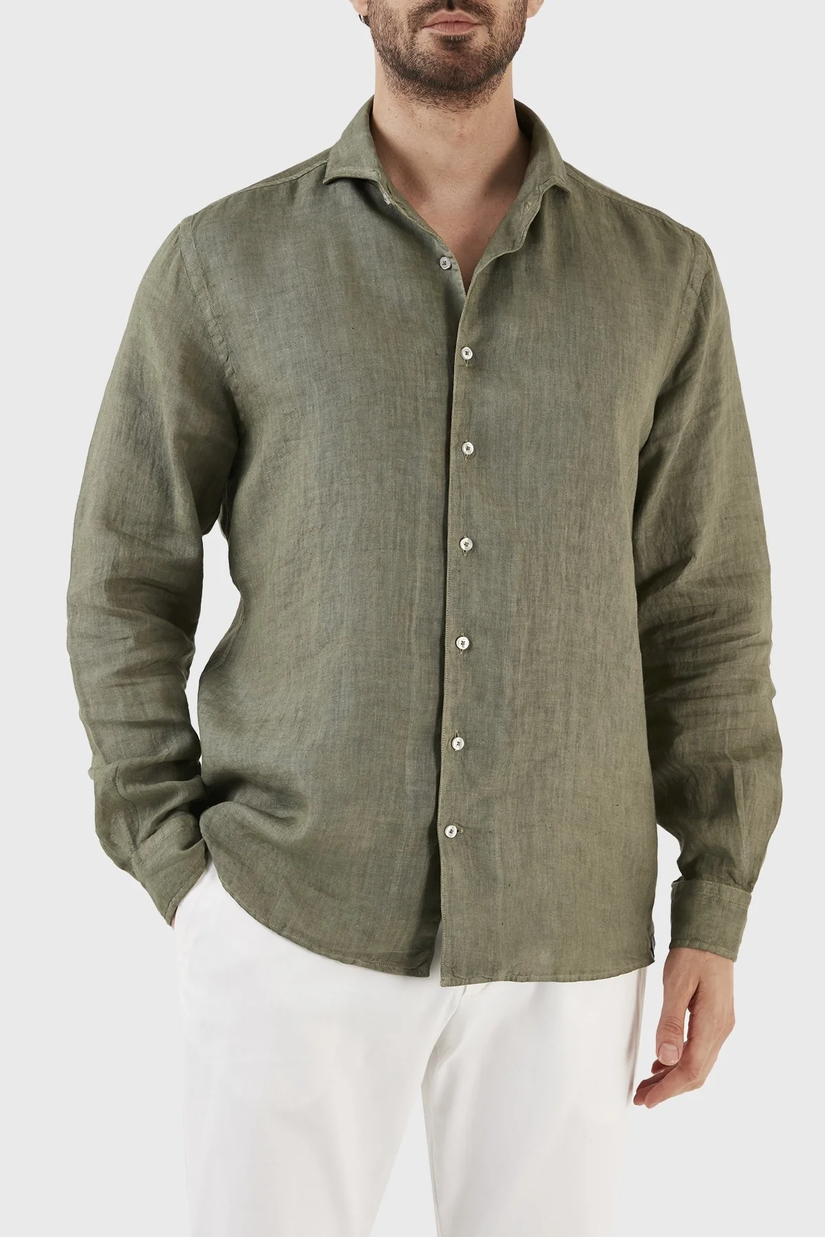 Gran Sasso Regular Fit % 100 Keten Erkek Gömlek 61183 50002 810 HAKİ - 1