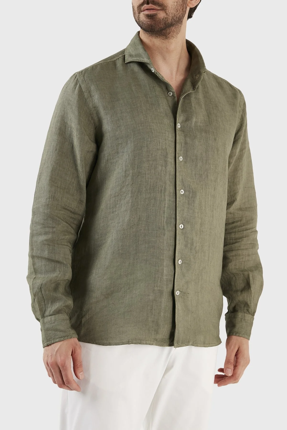 Gran Sasso Regular Fit % 100 Keten Erkek Gömlek 61183 50002 810 HAKİ - 2