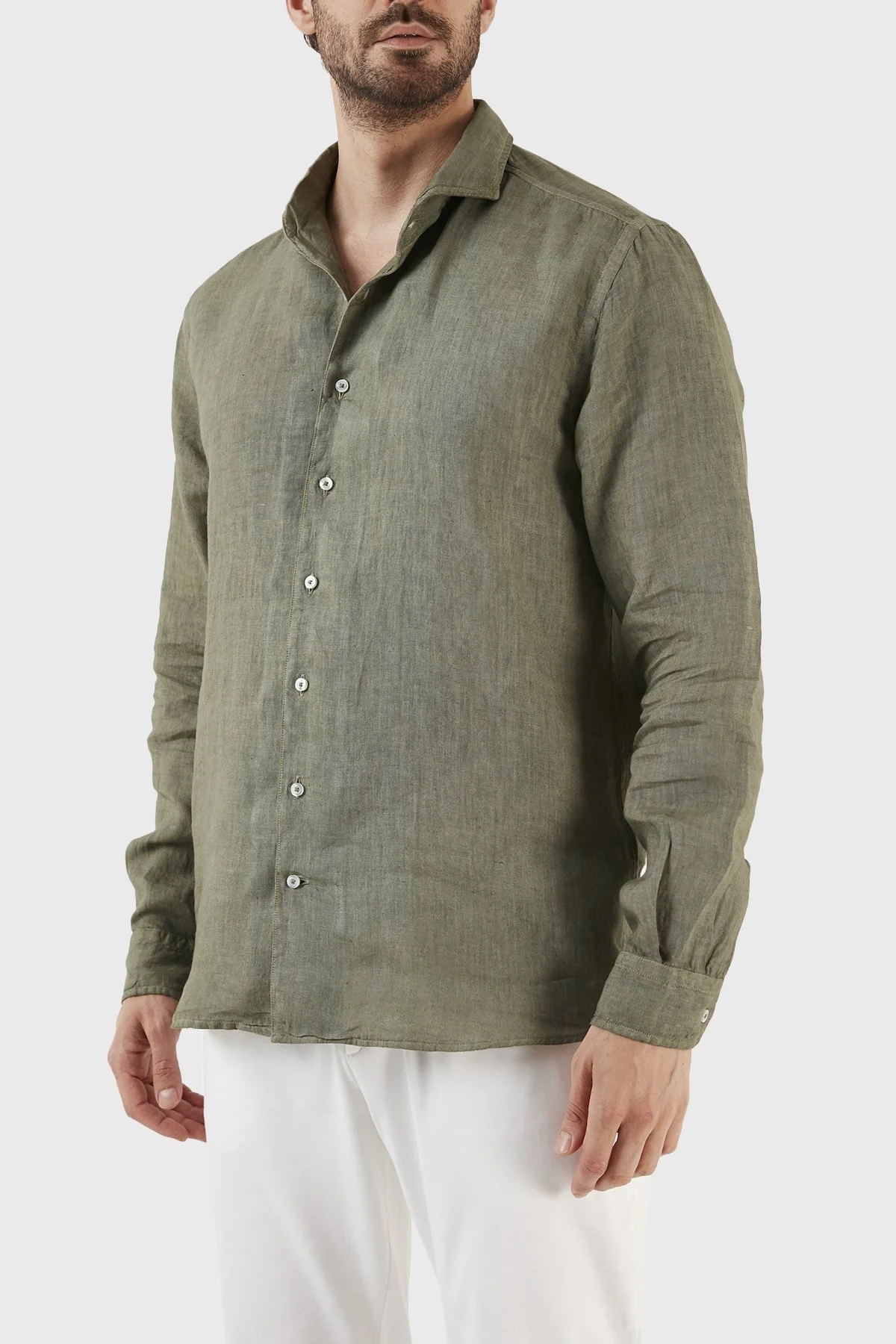 Gran Sasso Regular Fit % 100 Keten Erkek Gömlek 61183 50002 810 HAKİ - 3