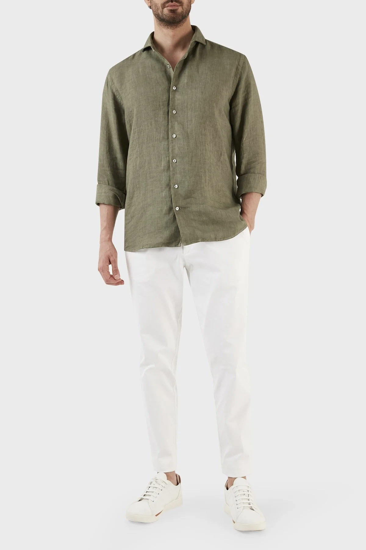 Gran Sasso Regular Fit % 100 Keten Erkek Gömlek 61183 50002 810 HAKİ - 4