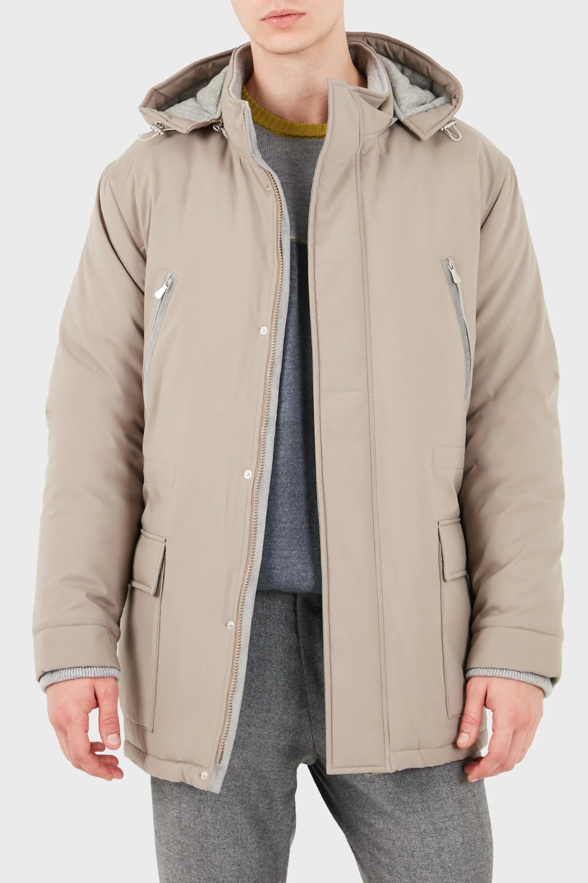 Gran Sasso Regular Fit Çıkarılabilir Kapüşonlu Erkek Ceket 78195 69318 120 Toprak - 1