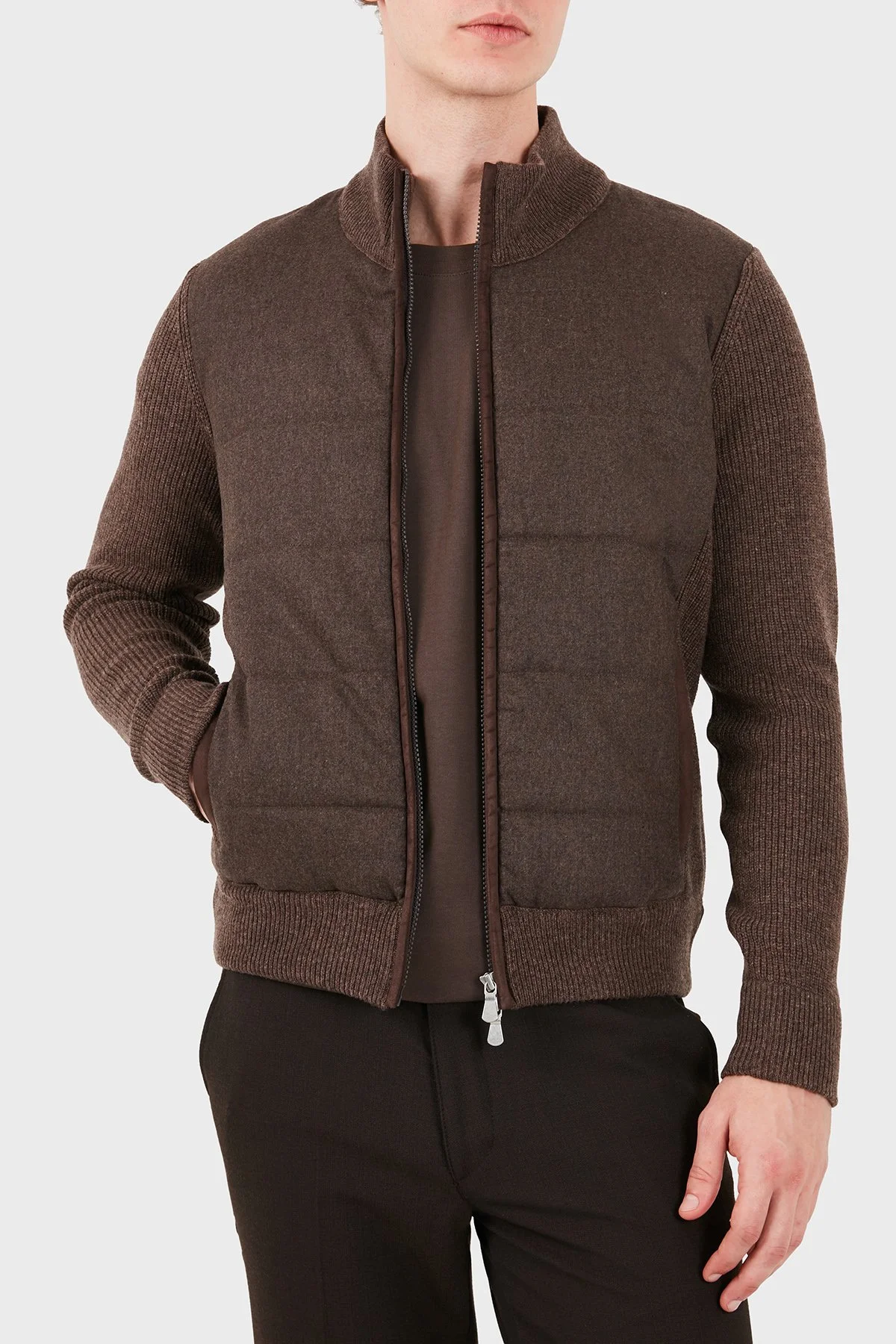 Gran Sasso Regular Fit Dik Yaka Kapitoneli Erkek Ceket 23145 25019 194 Kahve - 1