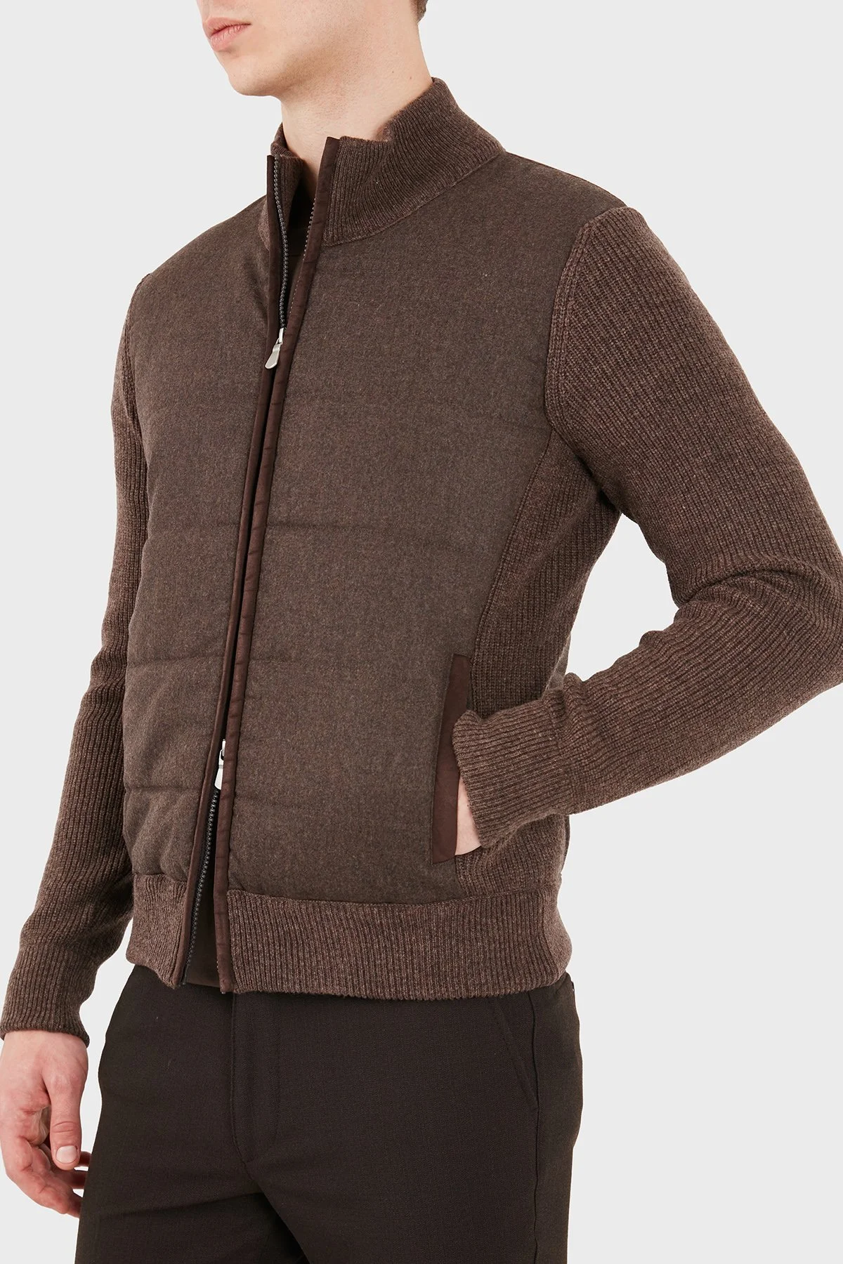 Gran Sasso Regular Fit Dik Yaka Kapitoneli Erkek Ceket 23145 25019 194 Kahve - 3