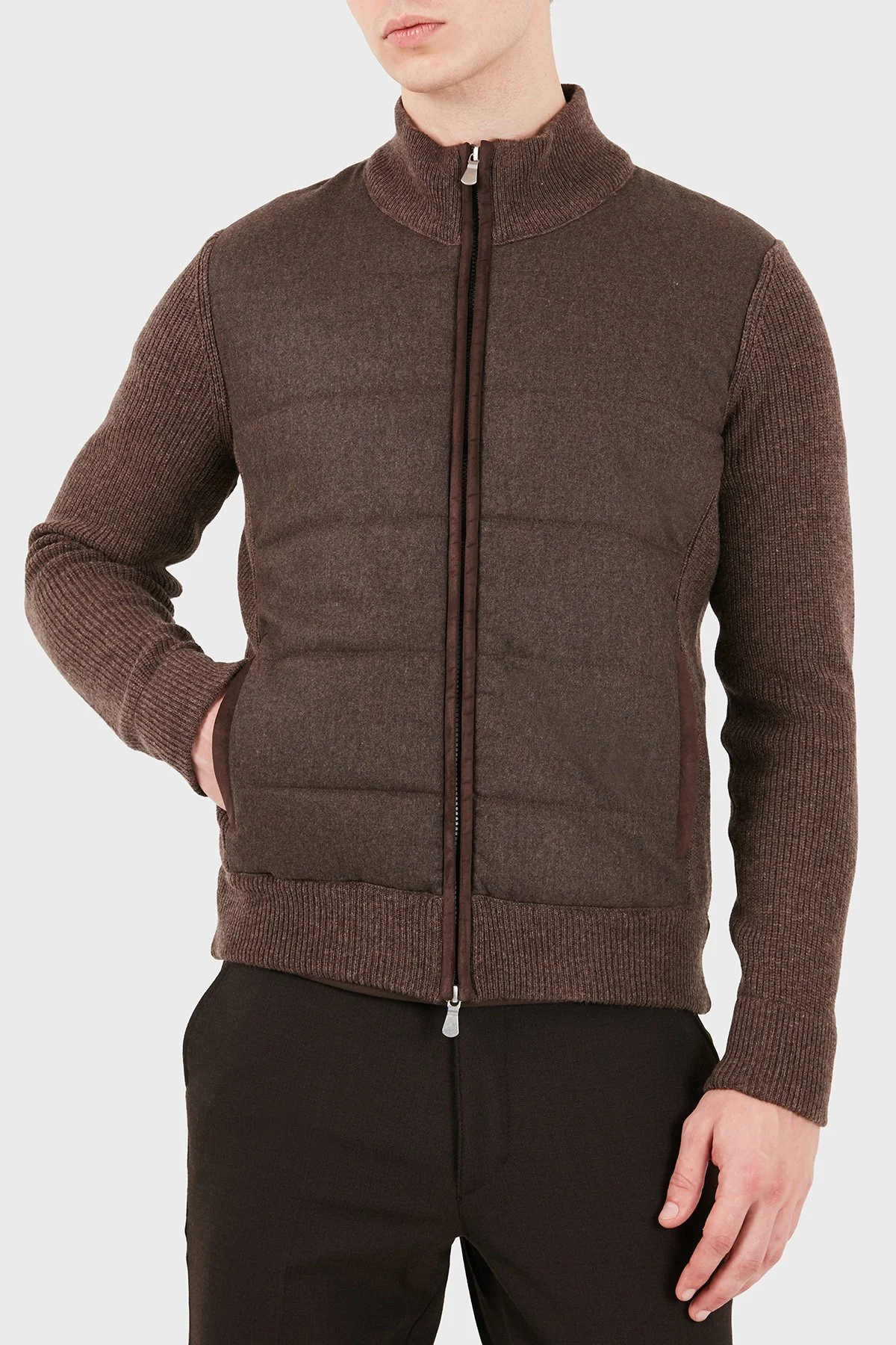 Gran Sasso Regular Fit Dik Yaka Kapitoneli Erkek Ceket 23145 25019 194 Kahve - 4
