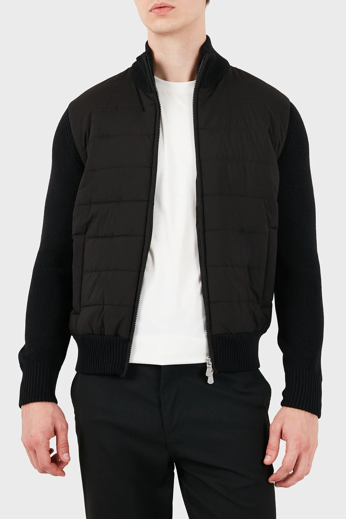 Gran Sasso Regular Fit Dik Yaka Kapitoneli Triko Erkek Ceket 23195 24639 099 Siyah - 1