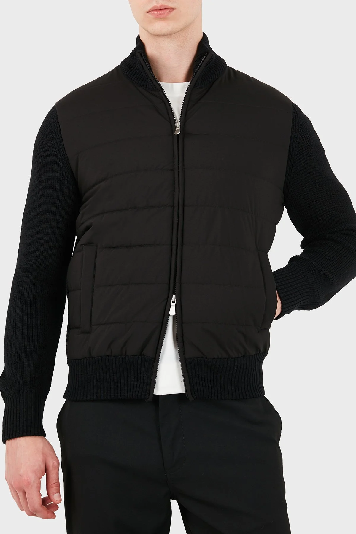 Gran Sasso Regular Fit Dik Yaka Kapitoneli Triko Erkek Ceket 23195 24639 099 Siyah - 3