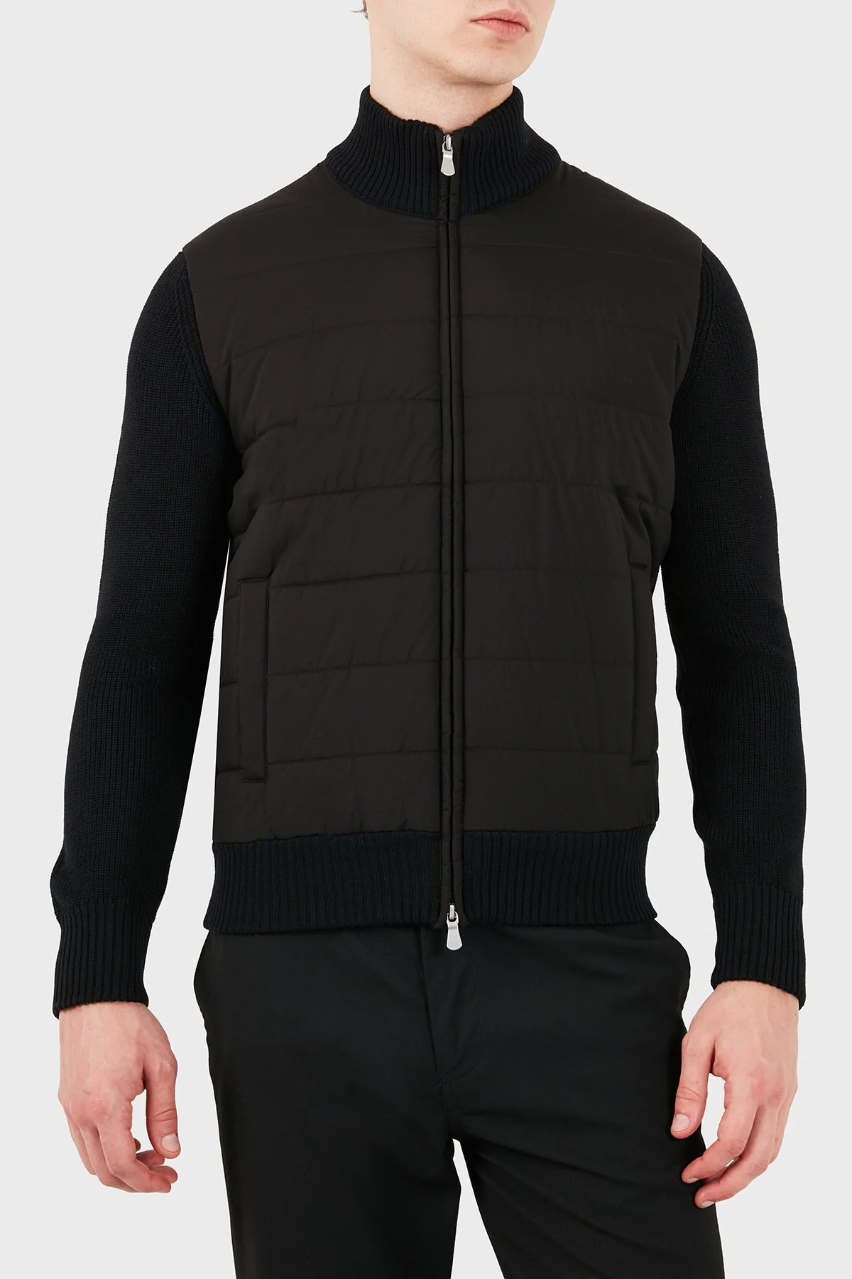 Gran Sasso Regular Fit Dik Yaka Kapitoneli Triko Erkek Ceket 23195 24639 099 Siyah - 4