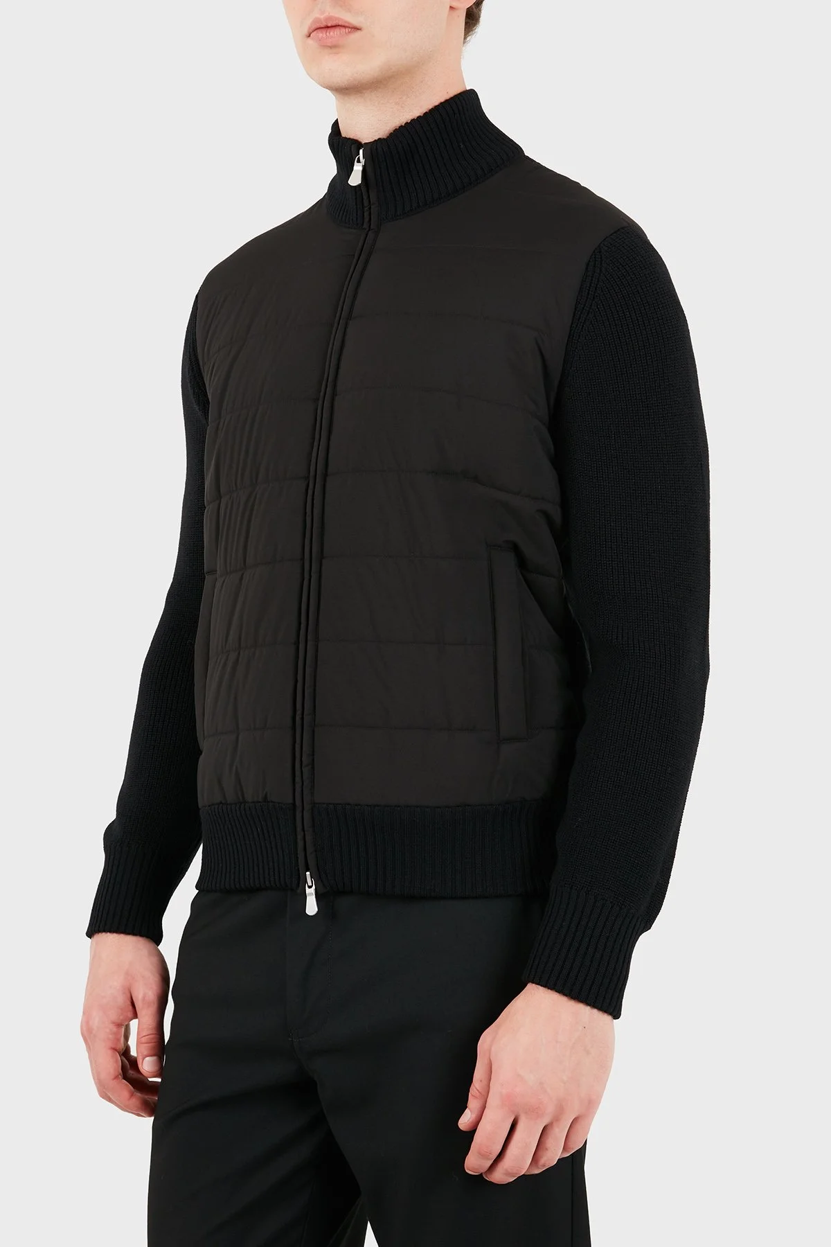 Gran Sasso Regular Fit Dik Yaka Kapitoneli Triko Erkek Ceket 23195 24639 099 Siyah - 5