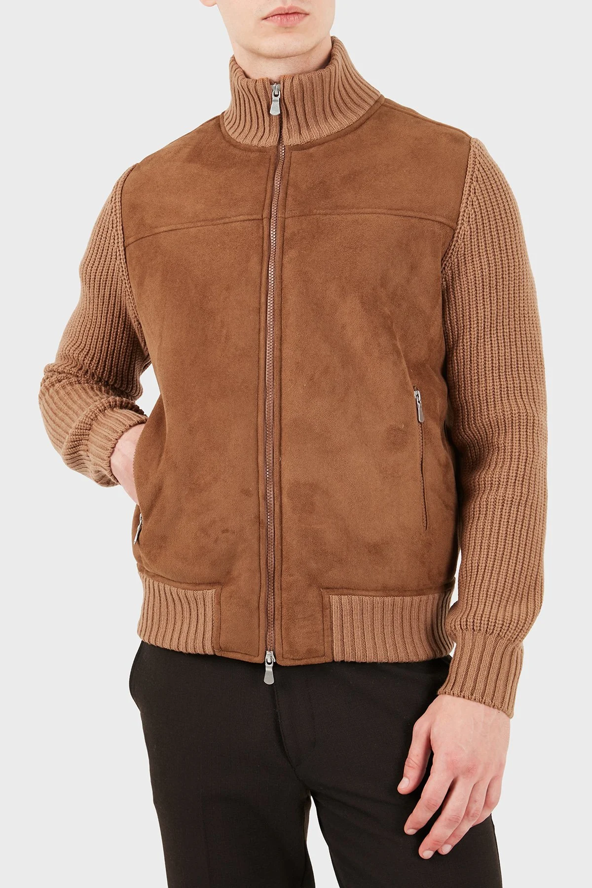 Gran Sasso Regular Fit Dik Yaka Süet Detaylı Triko Erkek Ceket 13129 58001 190 Taba - 3