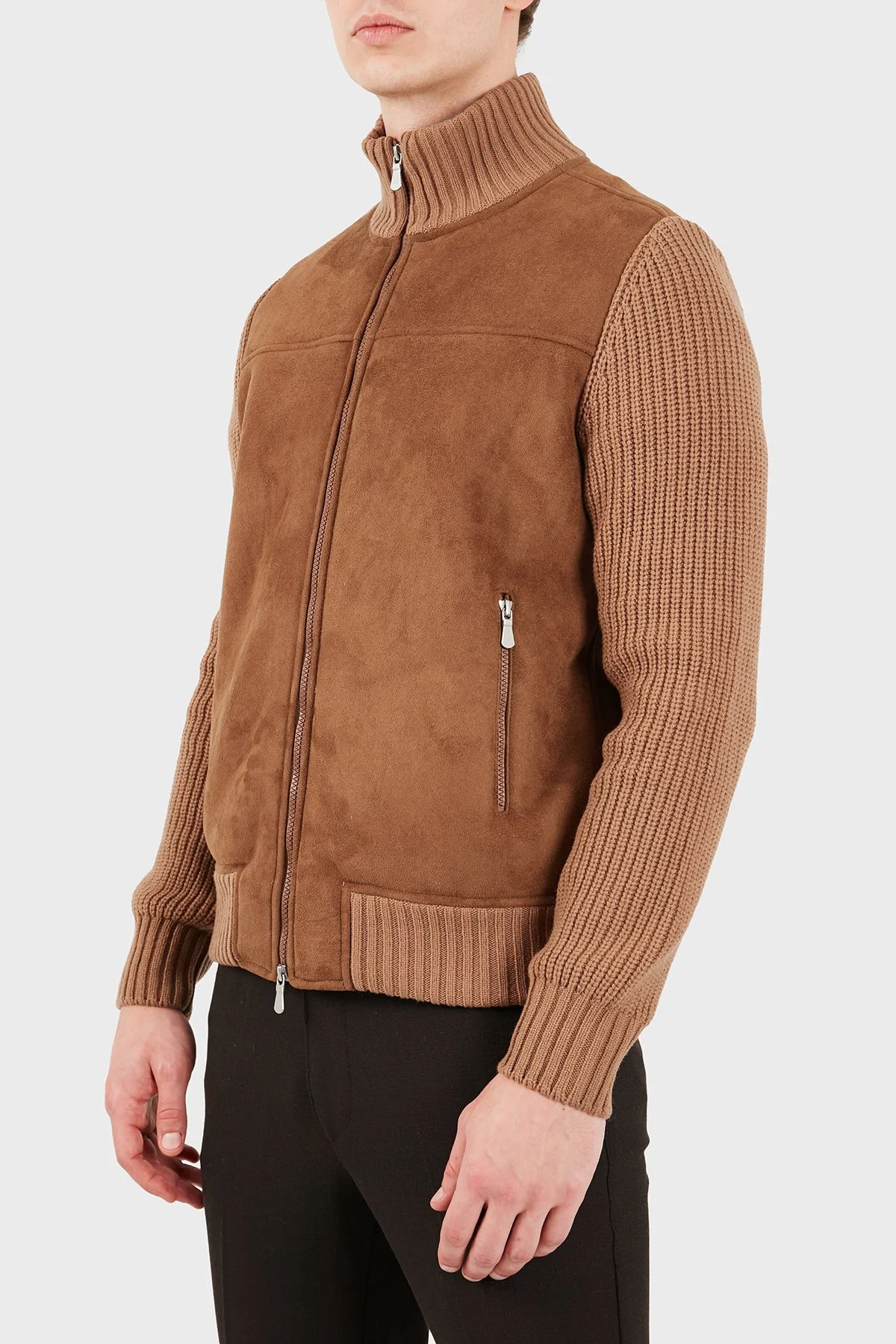 Gran Sasso Regular Fit Dik Yaka Süet Detaylı Triko Erkek Ceket 13129 58001 190 Taba - 4