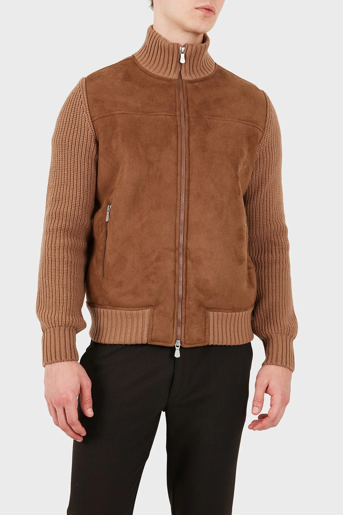 Gran Sasso Regular Fit Dik Yaka Süet Detaylı Triko Erkek Ceket 13129 58001 190 Taba - 5