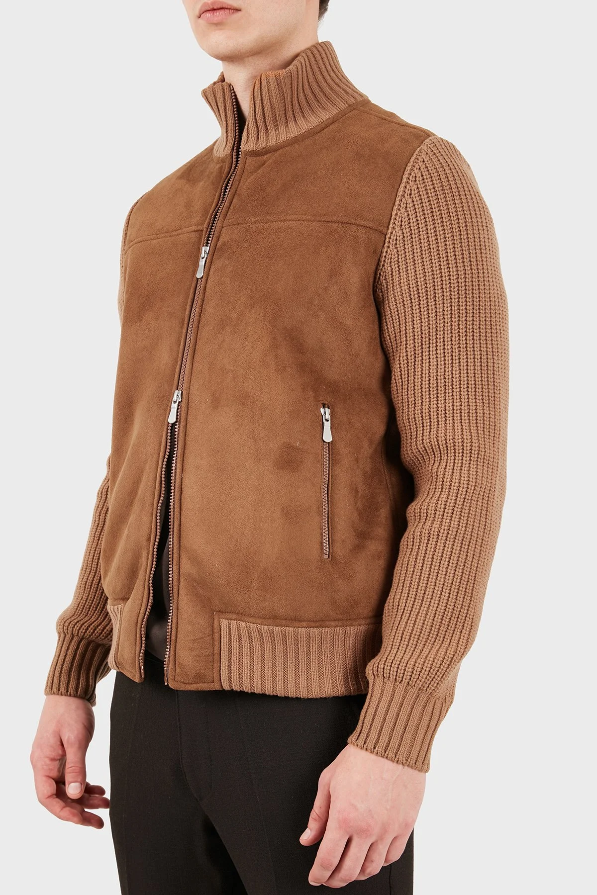 Gran Sasso Regular Fit Dik Yaka Süet Detaylı Triko Erkek Ceket 13129 58001 190 Taba - 6