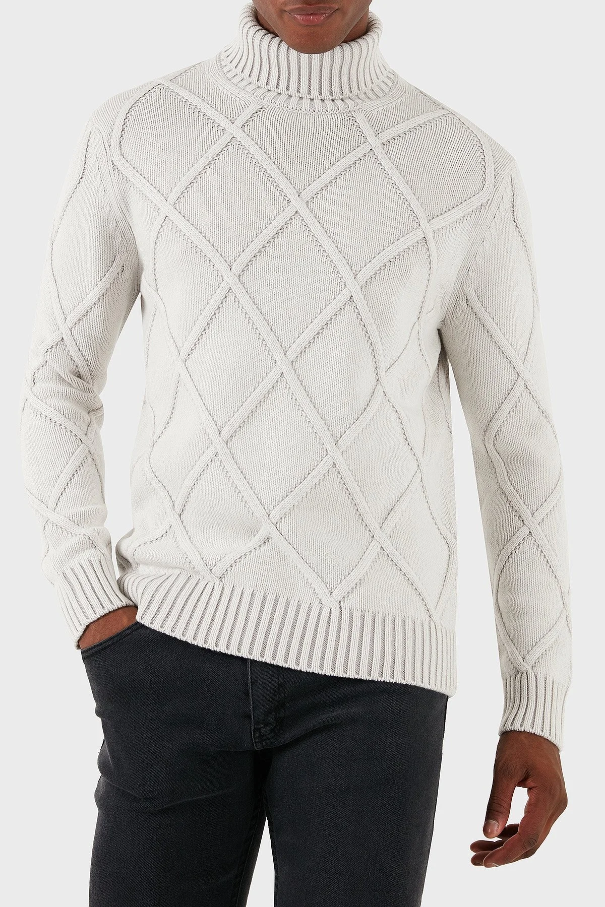 Gran Sasso Yün Karışımlı Desenli Regular Fit Balıkçı Yaka Erkek Kazak 13118 19678 812 GRİ - 1