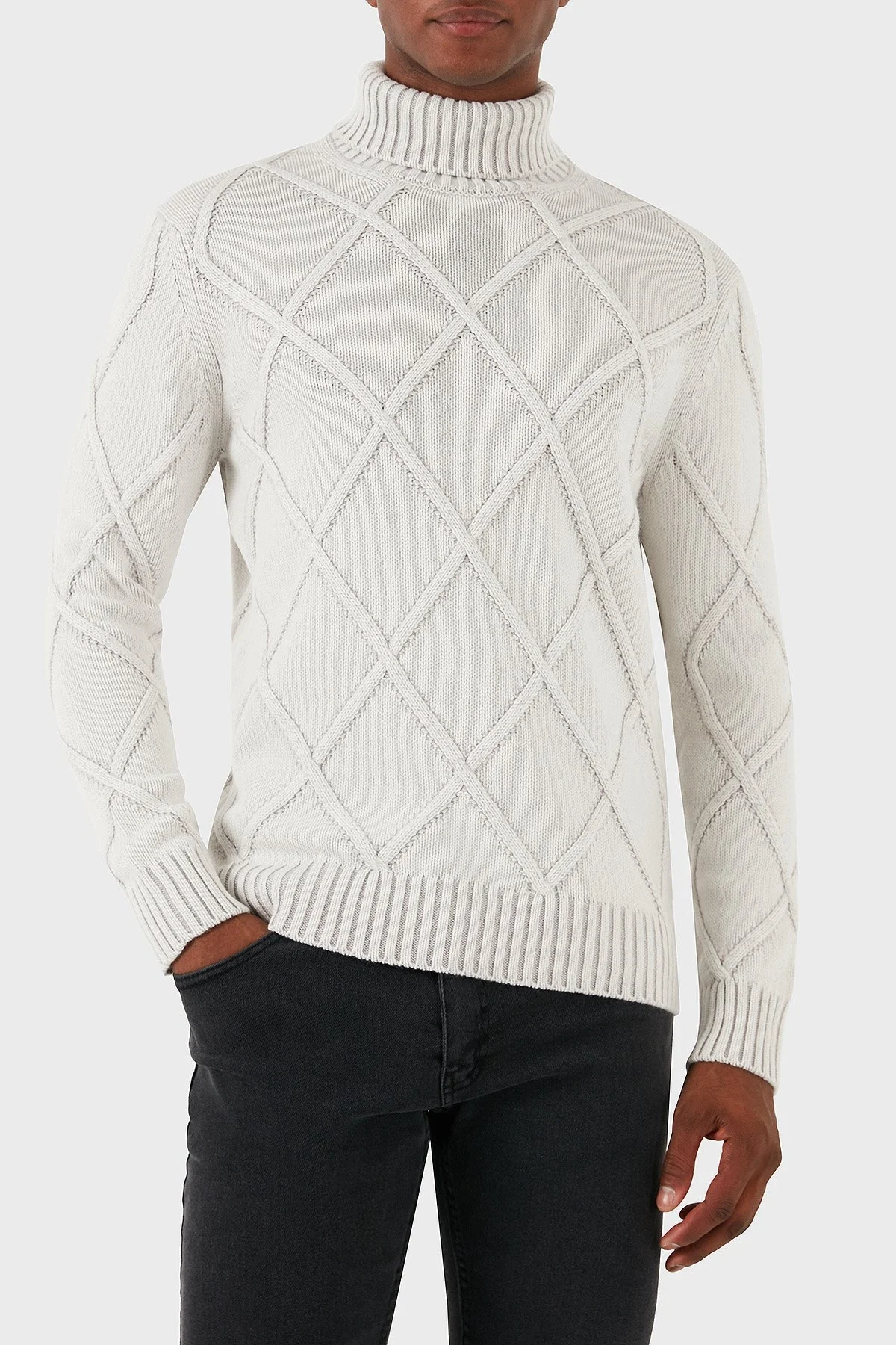 Gran Sasso Yün Karışımlı Desenli Regular Fit Balıkçı Yaka Erkek Kazak 13118 19678 812 GRİ - 2