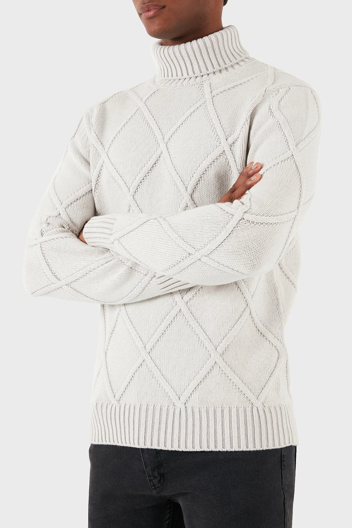 Gran Sasso Yün Karışımlı Desenli Regular Fit Balıkçı Yaka Erkek Kazak 13118 19678 812 GRİ - 4