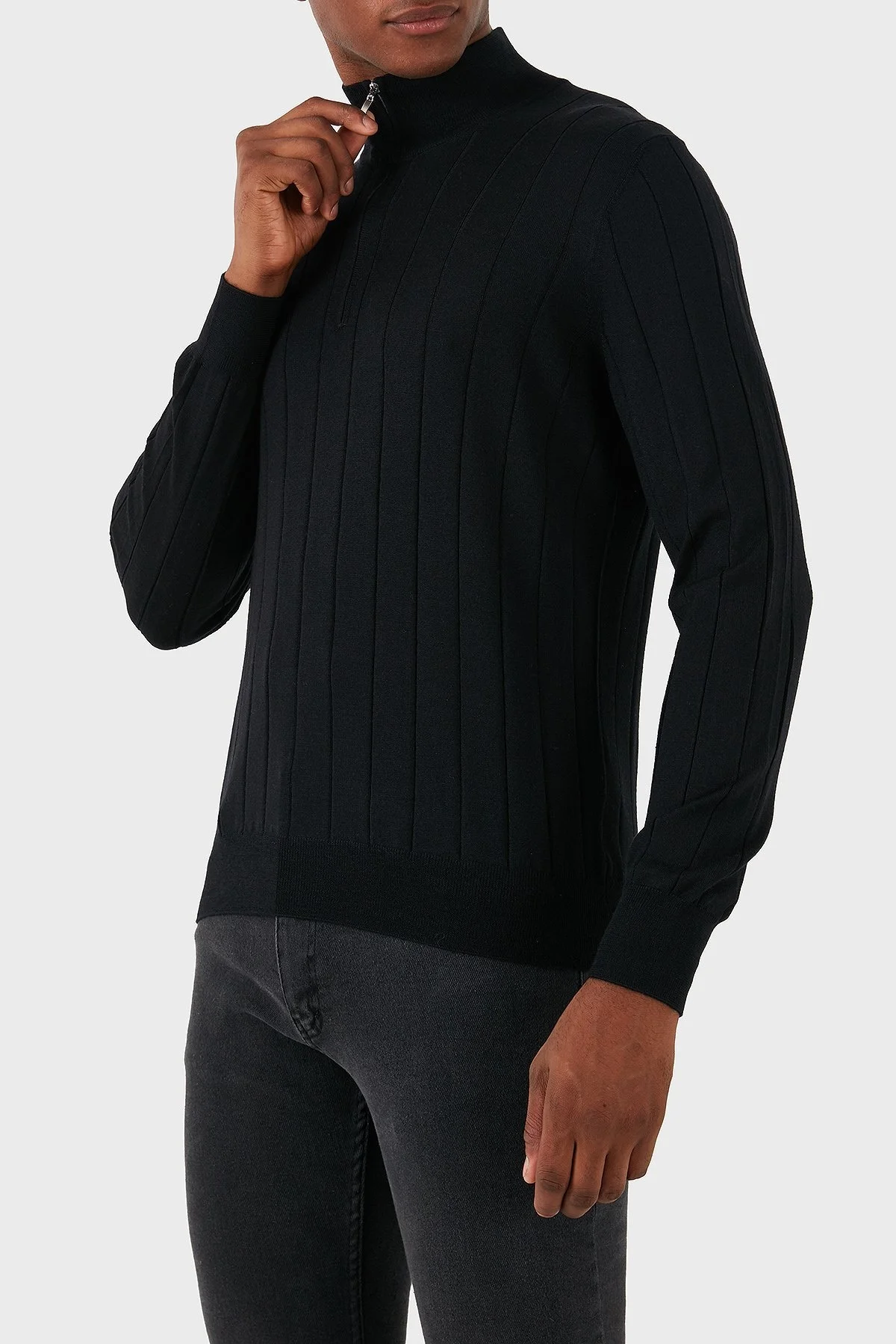 Gran Sasso Yün Karışımlı Regular Fit Dik Yaka Erkek Kazak 57150 13118 099 SİYAH - 4