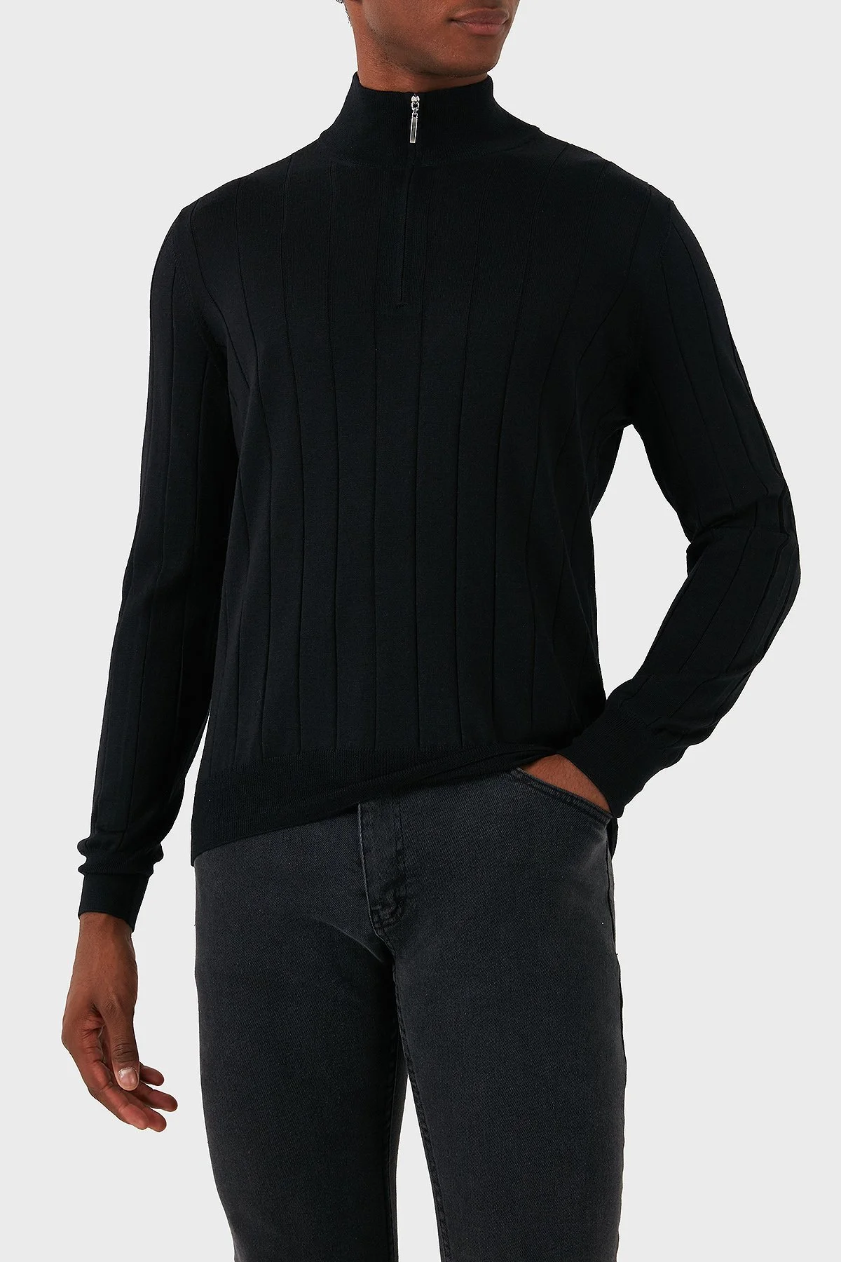 Gran Sasso Yün Karışımlı Regular Fit Yarım Fermuarlı Dik Yaka Erkek Kazak 57150 13118 099 SİYAH - 7