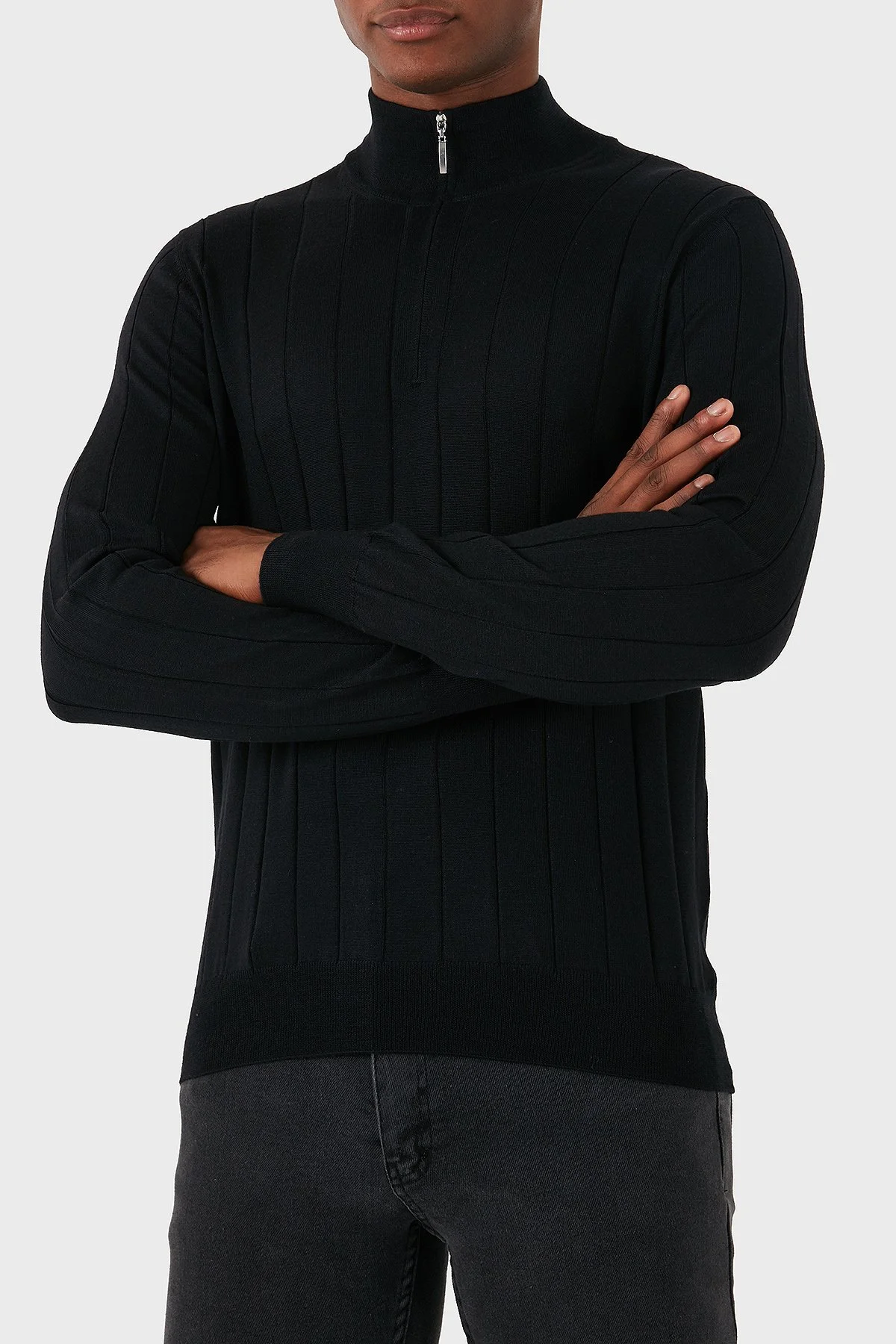 Gran Sasso Yün Karışımlı Regular Fit Yarım Fermuarlı Dik Yaka Erkek Kazak 57150 13118 099 SİYAH - 8