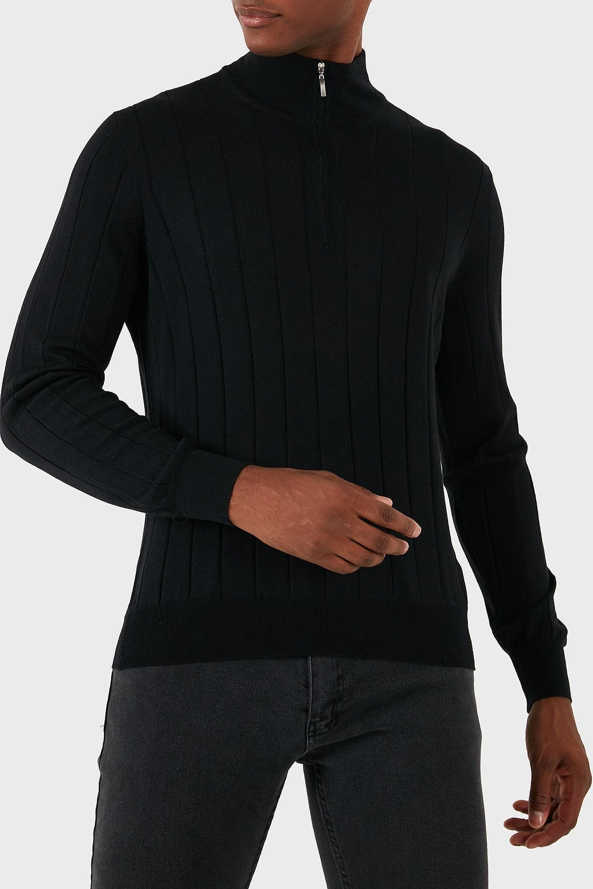 Gran Sasso Yün Karışımlı Regular Fit Yarım Fermuarlı Dik Yaka Erkek Kazak 57150 13118 099 SİYAH - 9