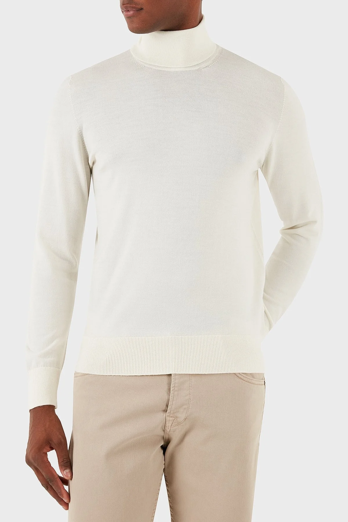 Gran Sasso Yün Karışımlı Slim Fit Balıkçı Yaka Erkek Kazak 54131 14190 005 EKRU - 1