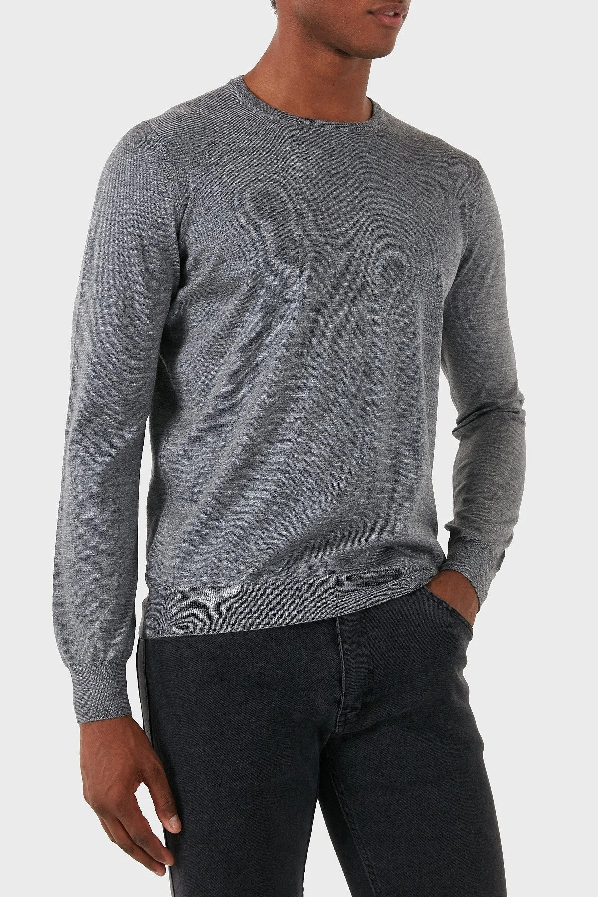 Gran Sasso Yün Karışımlı Slim Fit Bisiklet Yaka Erkek Kazak 57167 13190 071 KOYU GRİ - 7