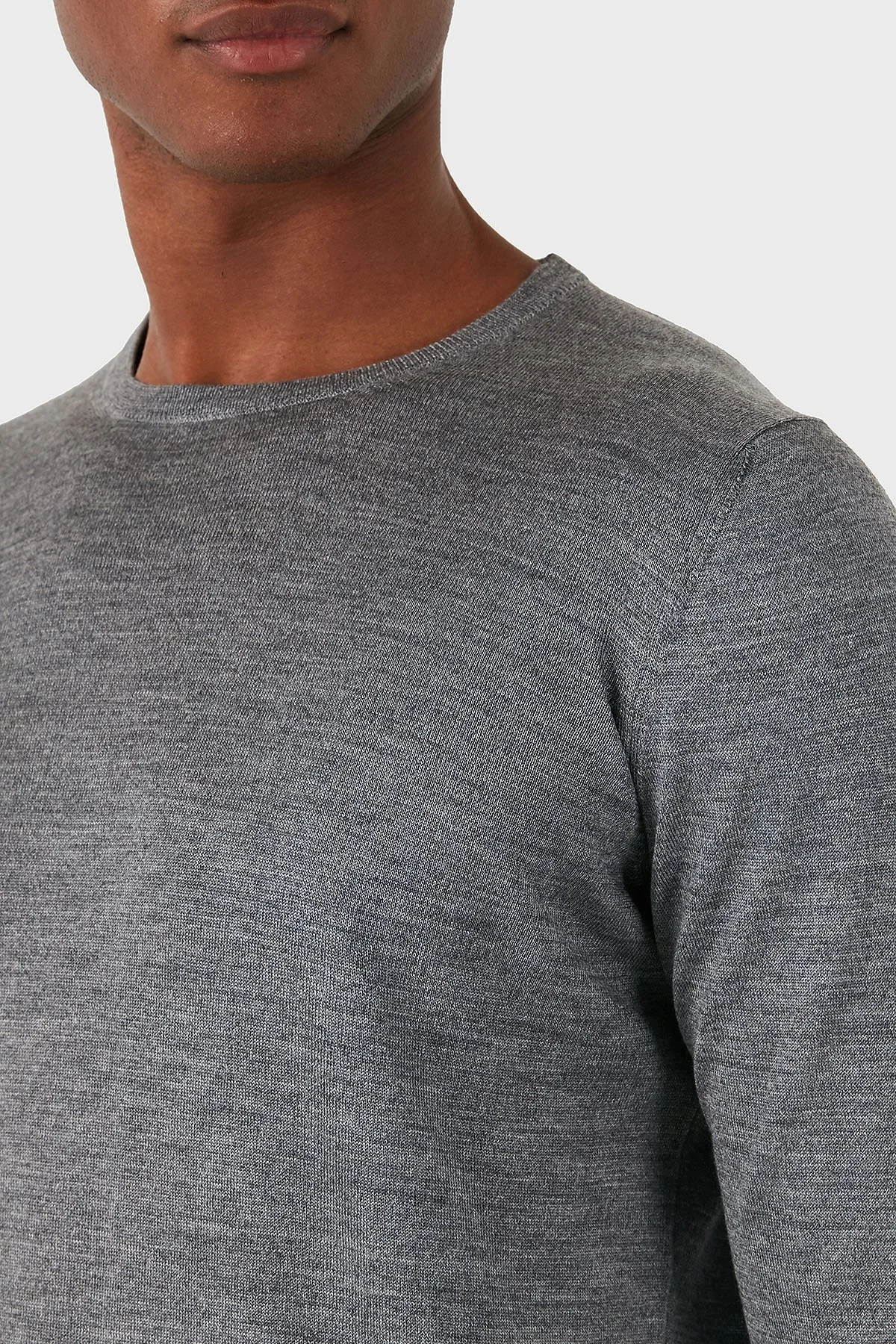 Gran Sasso Yün Karışımlı Slim Fit Bisiklet Yaka Erkek Kazak 57167 13190 071 KOYU GRİ - 9