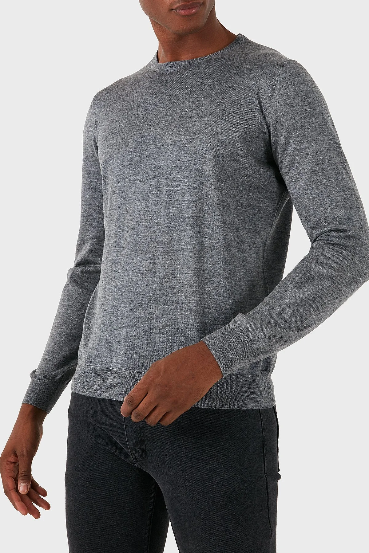 Gran Sasso Yün Karışımlı Slim Fit Bisiklet Yaka Erkek Kazak 57167 13190 071 KOYU GRİ - 3