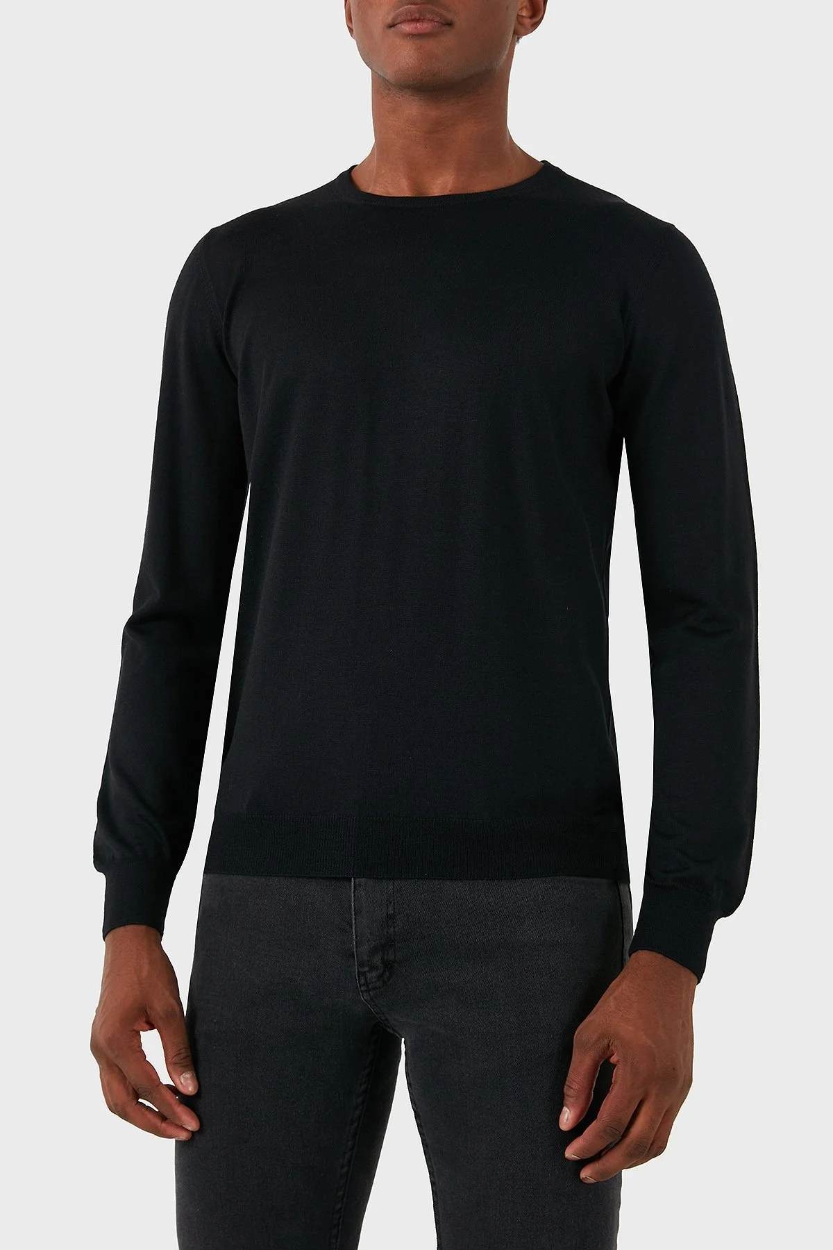 Gran Sasso Yün Karışımlı Slim Fit Bisiklet Yaka Erkek Kazak 57167 13190 099 SİYAH - 1