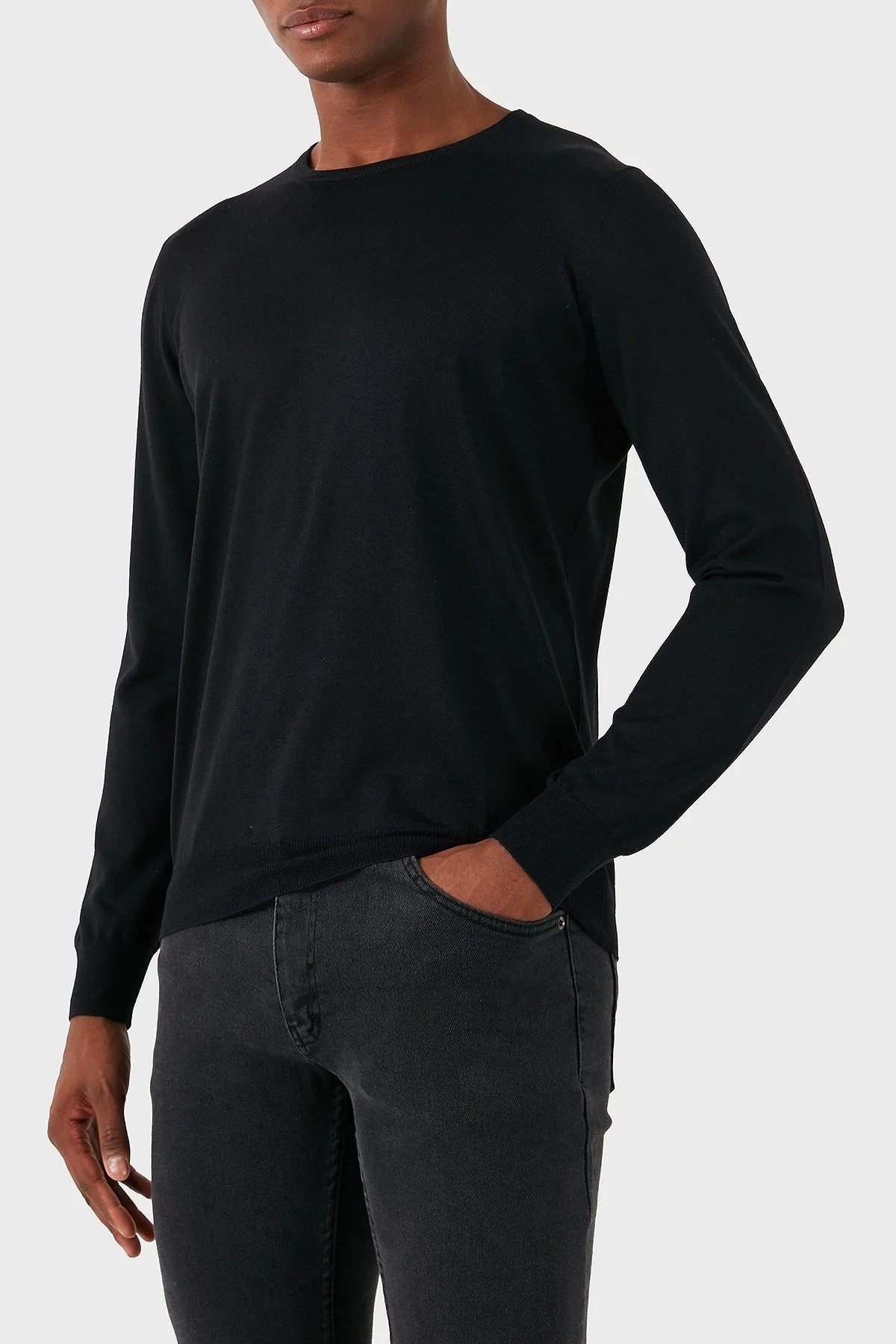 Gran Sasso Yün Karışımlı Slim Fit Bisiklet Yaka Erkek Kazak 57167 13190 099 SİYAH - 3