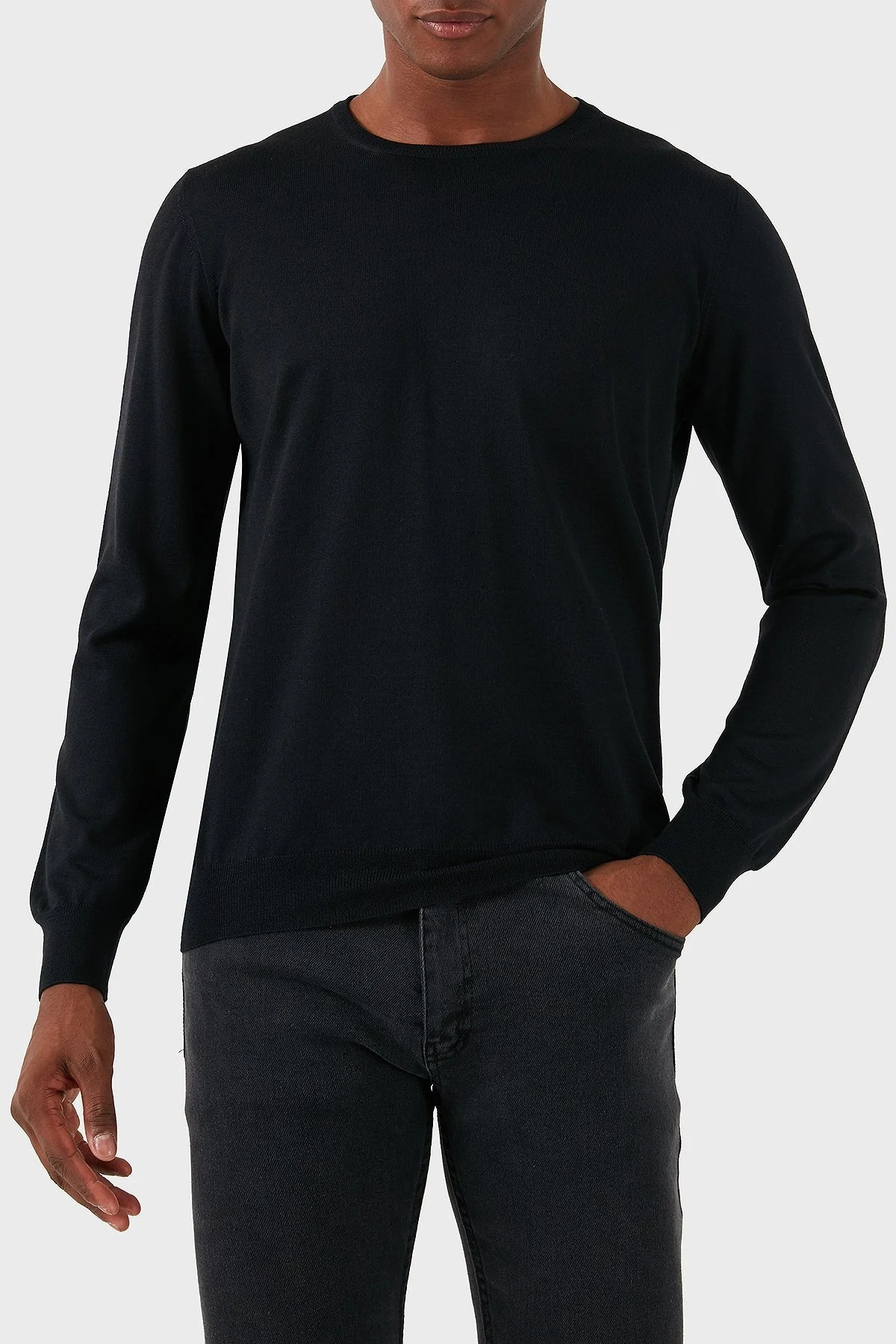 Gran Sasso Yün Karışımlı Slim Fit Bisiklet Yaka Erkek Kazak 57167 13190 099 SİYAH - 4