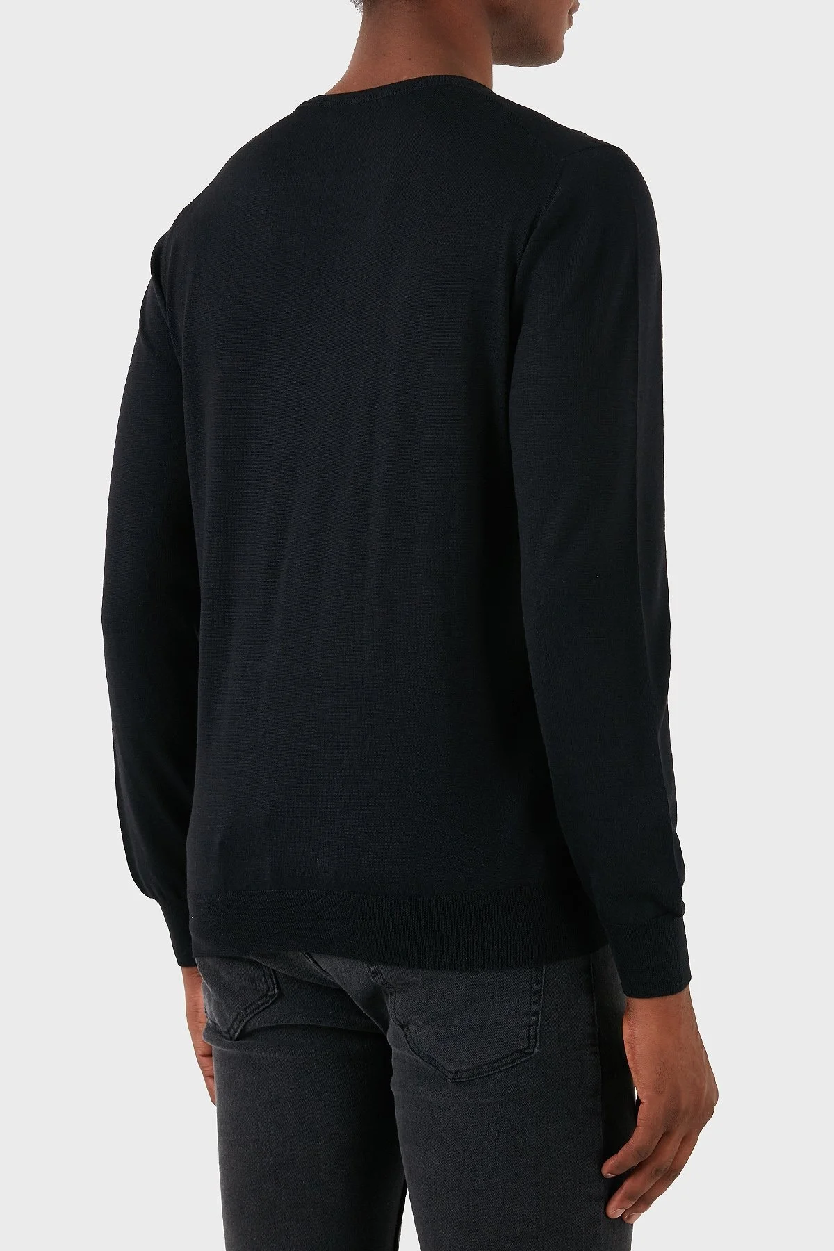 Gran Sasso Yün Karışımlı Slim Fit Bisiklet Yaka Erkek Kazak 57167 13190 099 SİYAH - 6