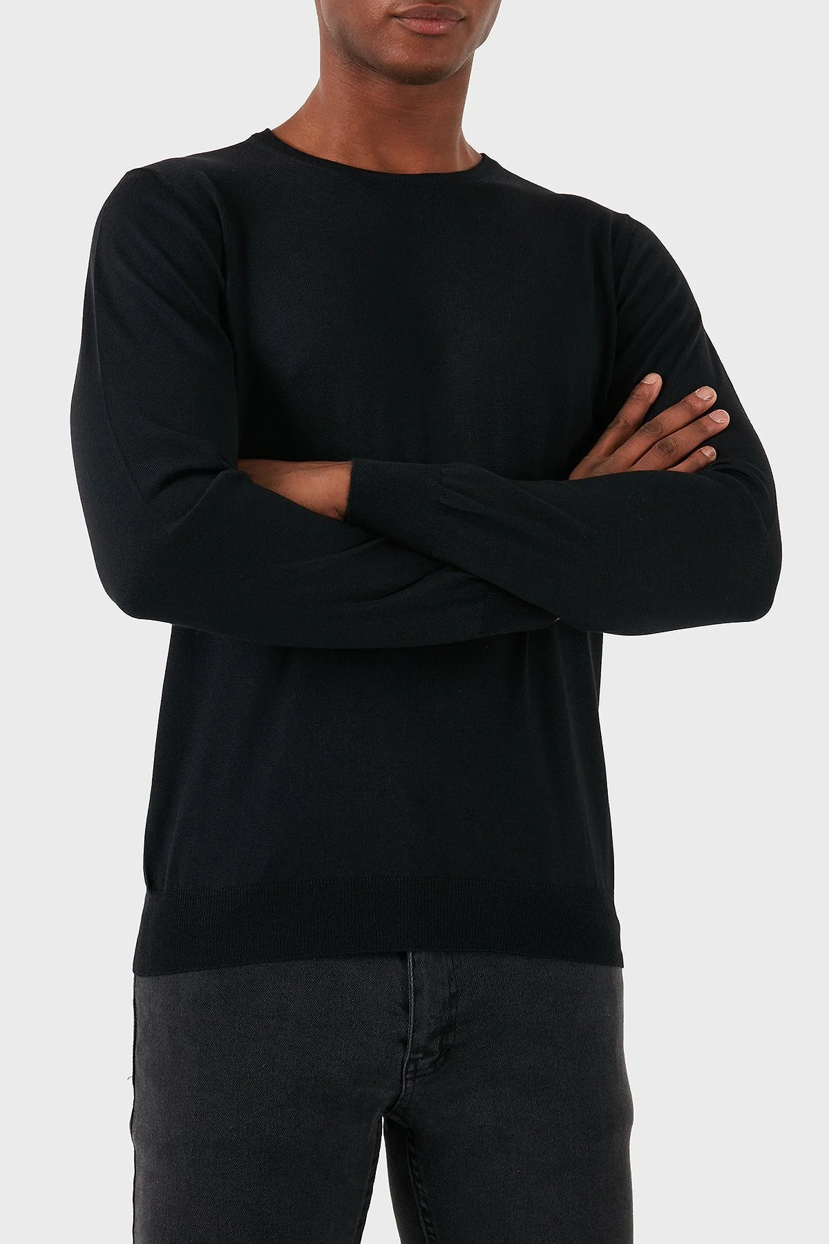 Gran Sasso Yün Karışımlı Slim Fit Bisiklet Yaka Erkek Kazak 57167 13190 099 SİYAH - 2