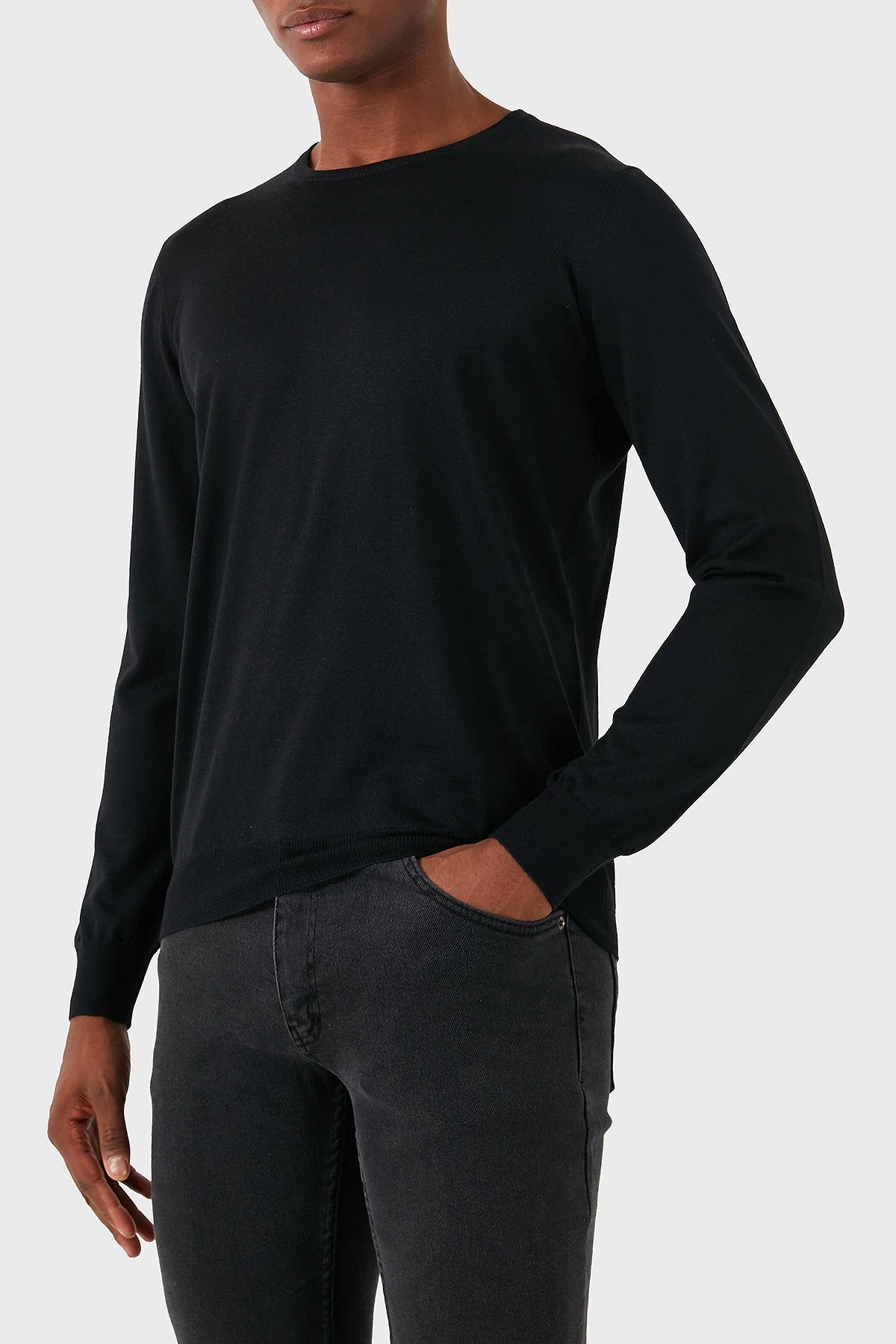 Gran Sasso Yün Karışımlı Slim Fit Bisiklet Yaka Erkek Kazak 57167 13190 099 SİYAH - 3