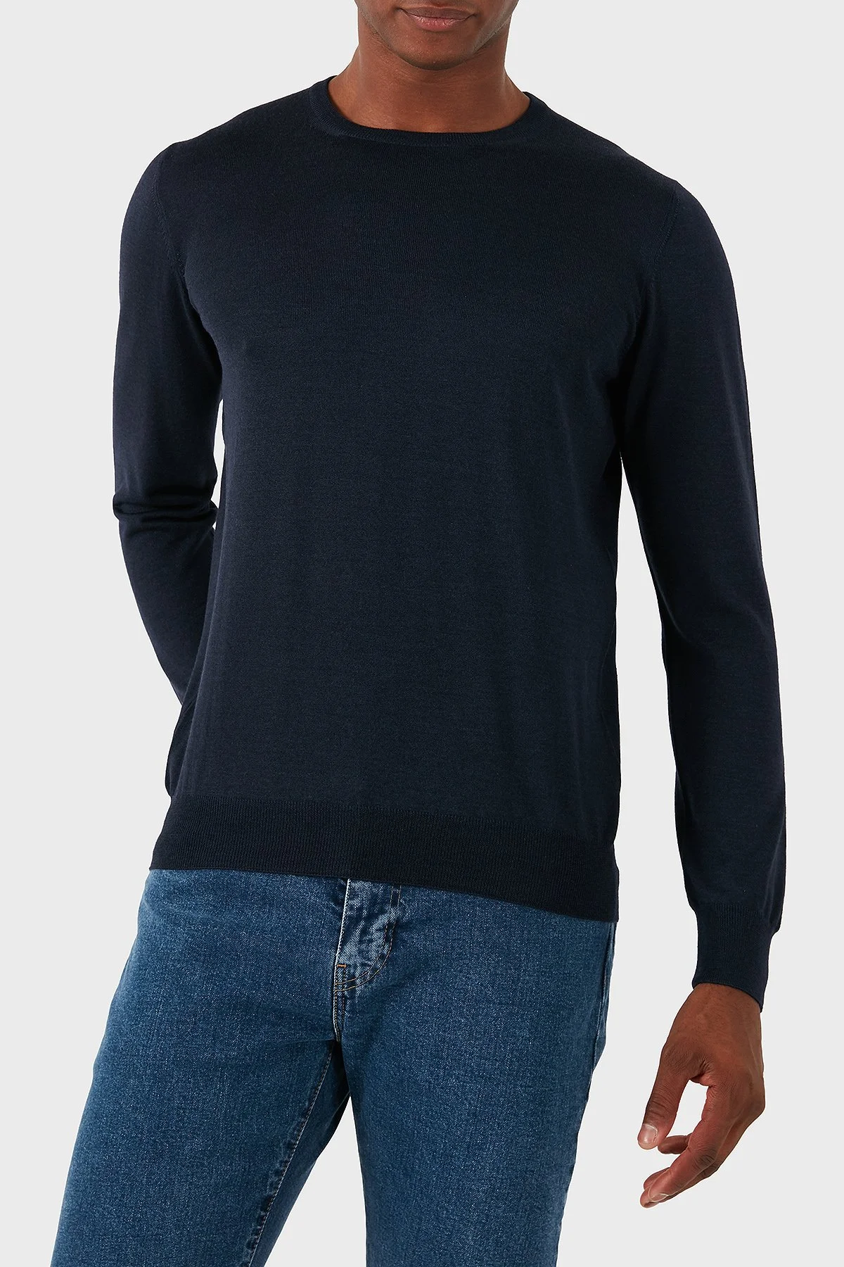 Gran Sasso Yün Karışımlı Slim Fit Bisiklet Yaka Erkek Kazak 57167 13190 598 LACİVERT - 2