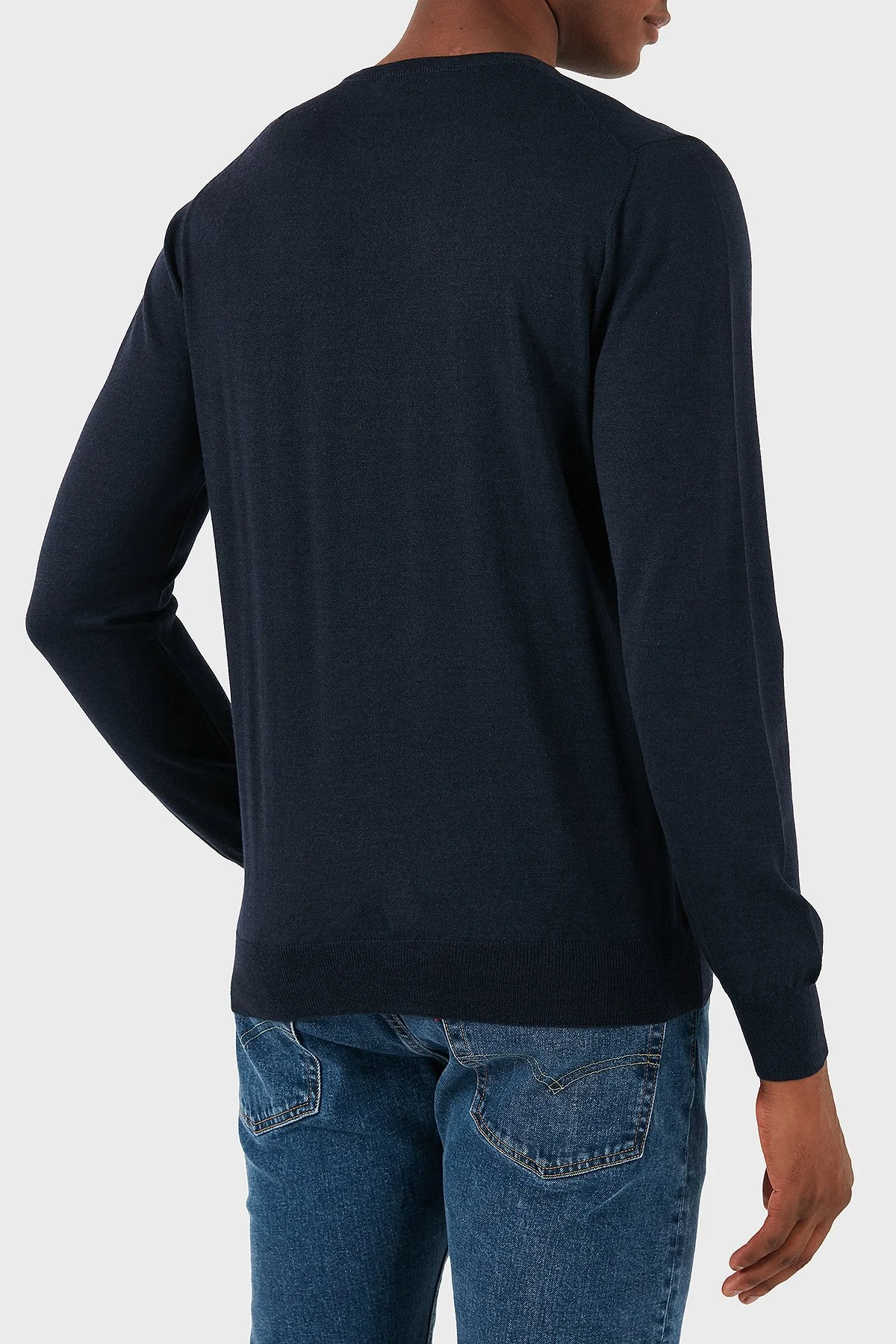 Gran Sasso Yün Karışımlı Slim Fit Bisiklet Yaka Erkek Kazak 57167 13190 598 LACİVERT - 5