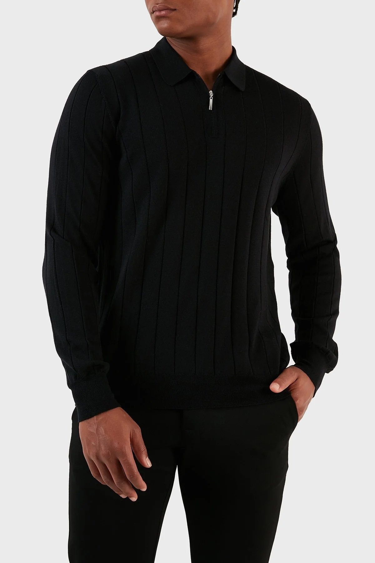 Gran Sasso Yün ve İpek Karışımlı Fermuarlı Polo Yaka Erkek Kazak 57137 13118 099 SİYAH - 3