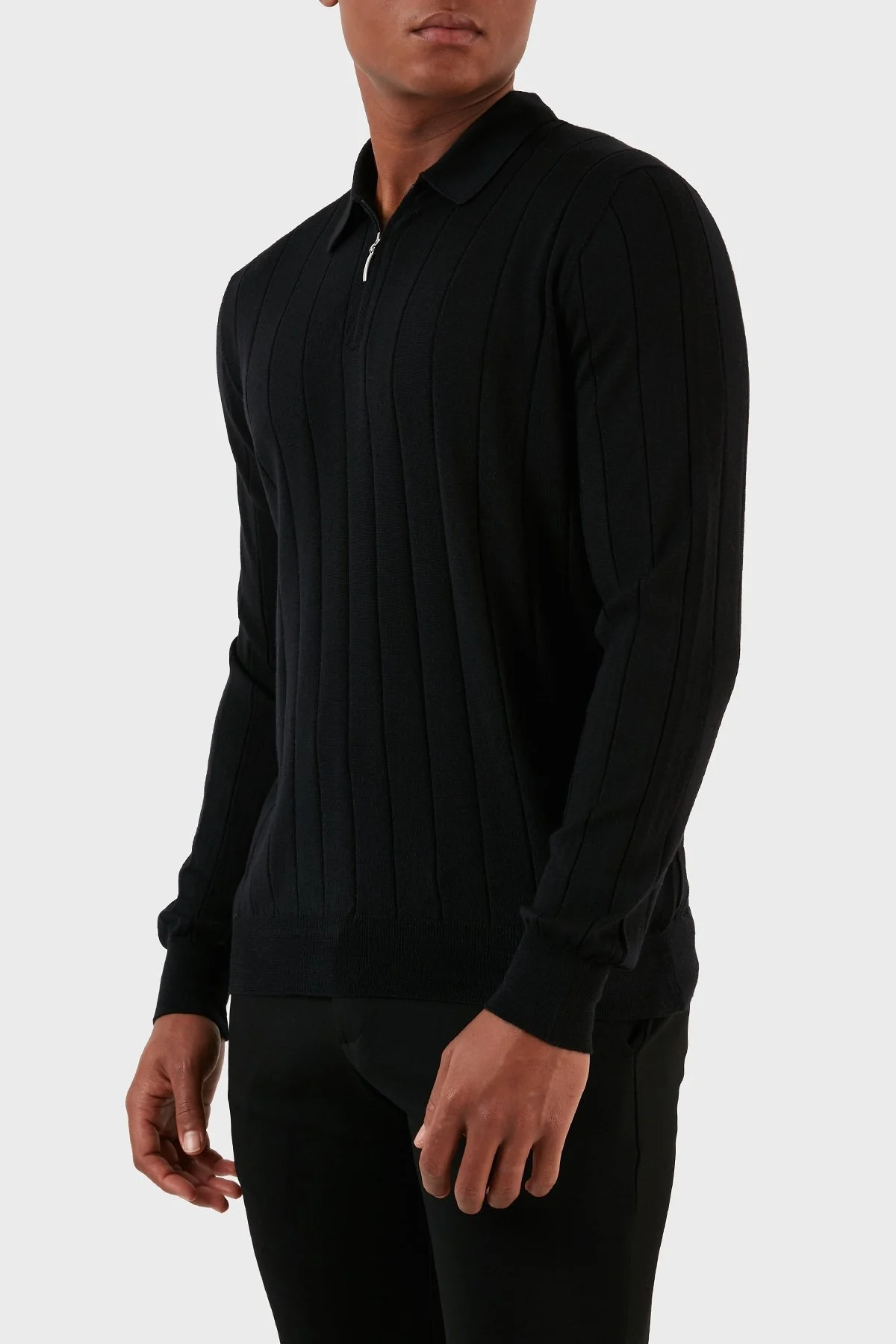 Gran Sasso Yün ve İpek Karışımlı Fermuarlı Polo Yaka Erkek Kazak 57137 13118 099 SİYAH - 4