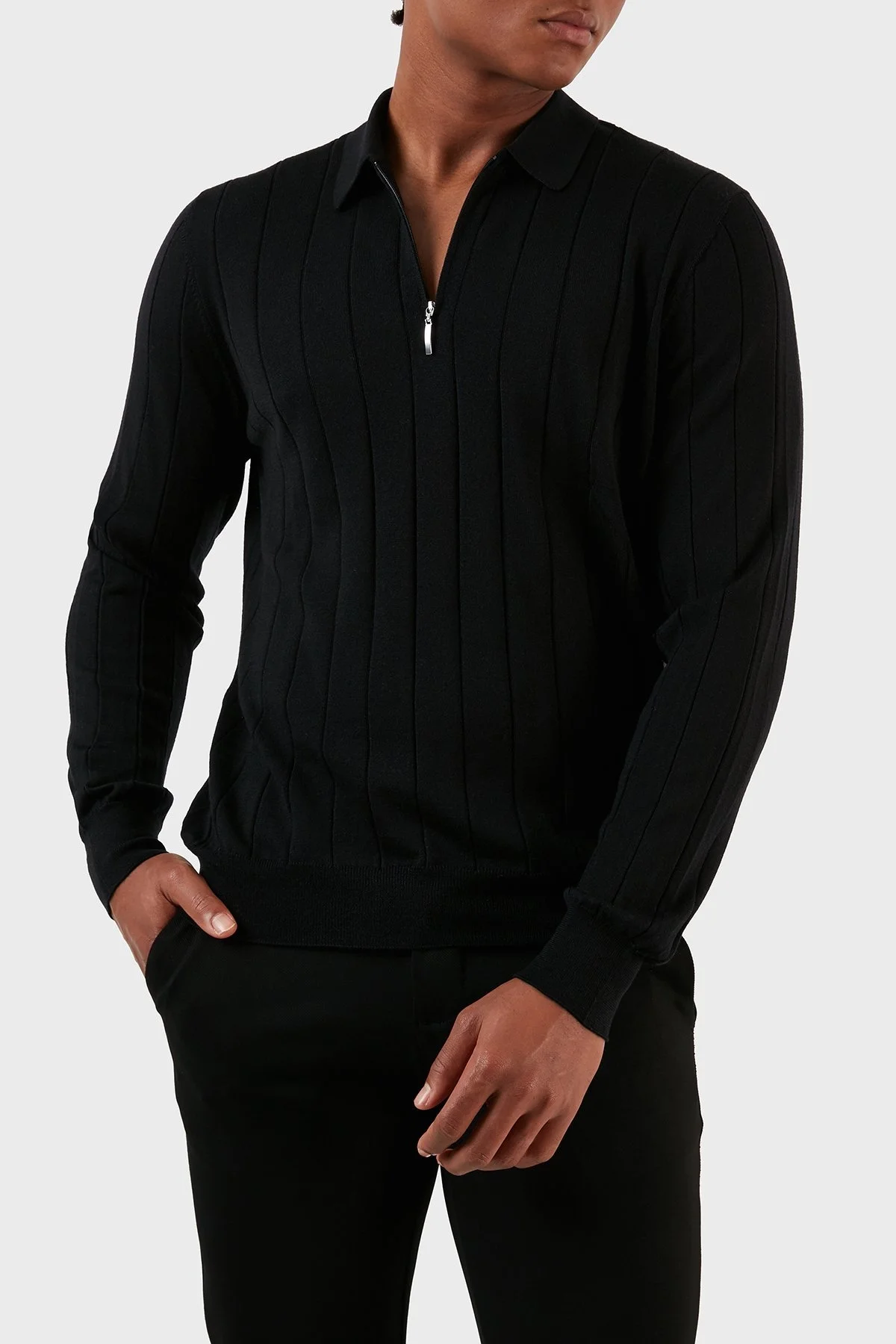 Gran Sasso Yün ve İpek Karışımlı Fermuarlı Polo Yaka Erkek Kazak 57137 13118 099 SİYAH - 6