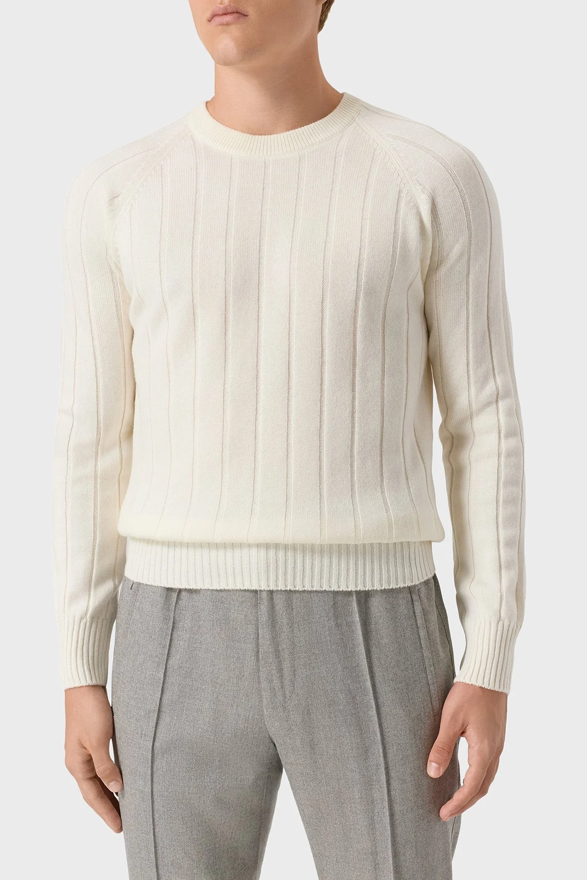 Gran Sasso Yün ve Kaşmir Karışımlı Regular Fit Bisiklet Yaka Erkek Kazak 23135 19657 001 EKRU - 1