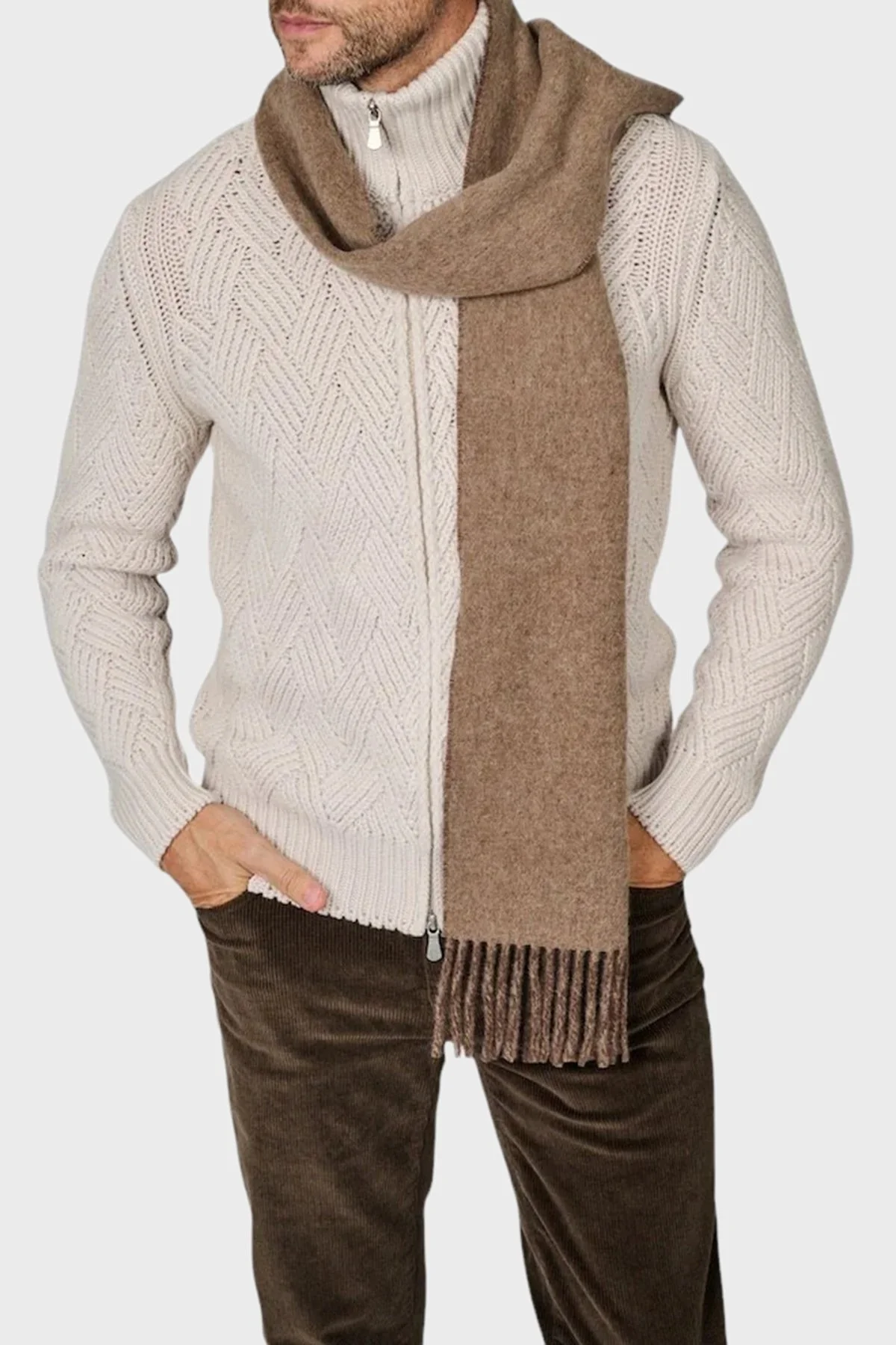 Gran Sasso Yün ve Kaşmir Karışımlı Regular Fit Dik Yaka Fermuarlı Erkek Hırka 10155 19654 113 BEJ - 3