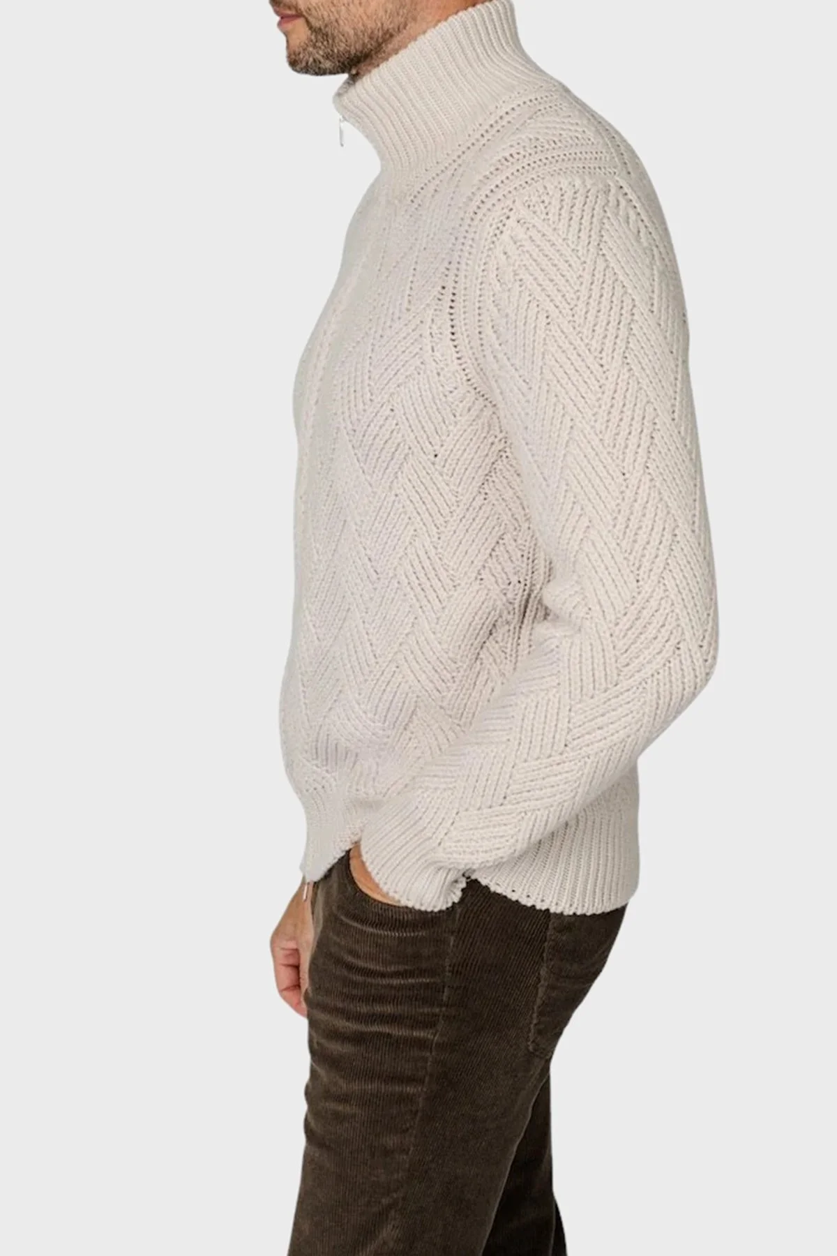 Gran Sasso Yün ve Kaşmir Karışımlı Regular Fit Dik Yaka Fermuarlı Erkek Hırka 10155 19654 113 BEJ - 4