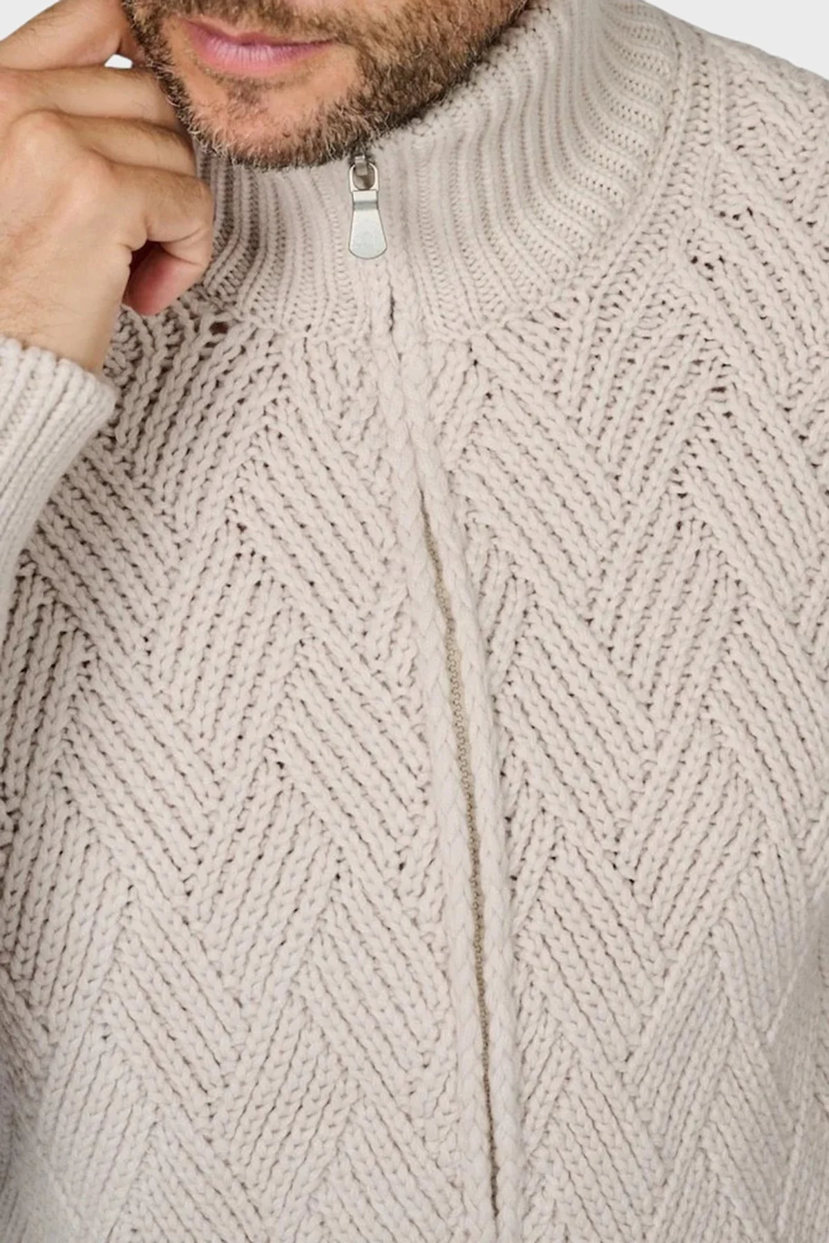 Gran Sasso Yün ve Kaşmir Karışımlı Regular Fit Dik Yaka Fermuarlı Erkek Hırka 10155 19654 113 BEJ - 5