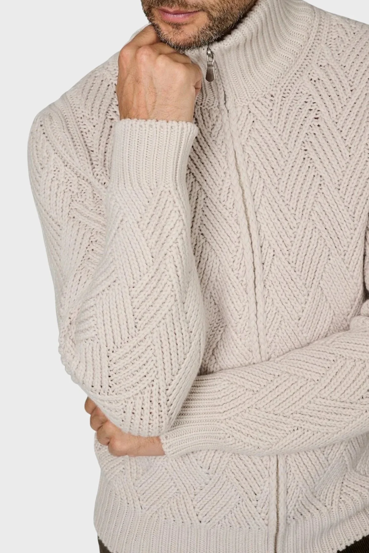 Gran Sasso Yün ve Kaşmir Karışımlı Regular Fit Dik Yaka Fermuarlı Erkek Hırka 10155 19654 113 BEJ - 6