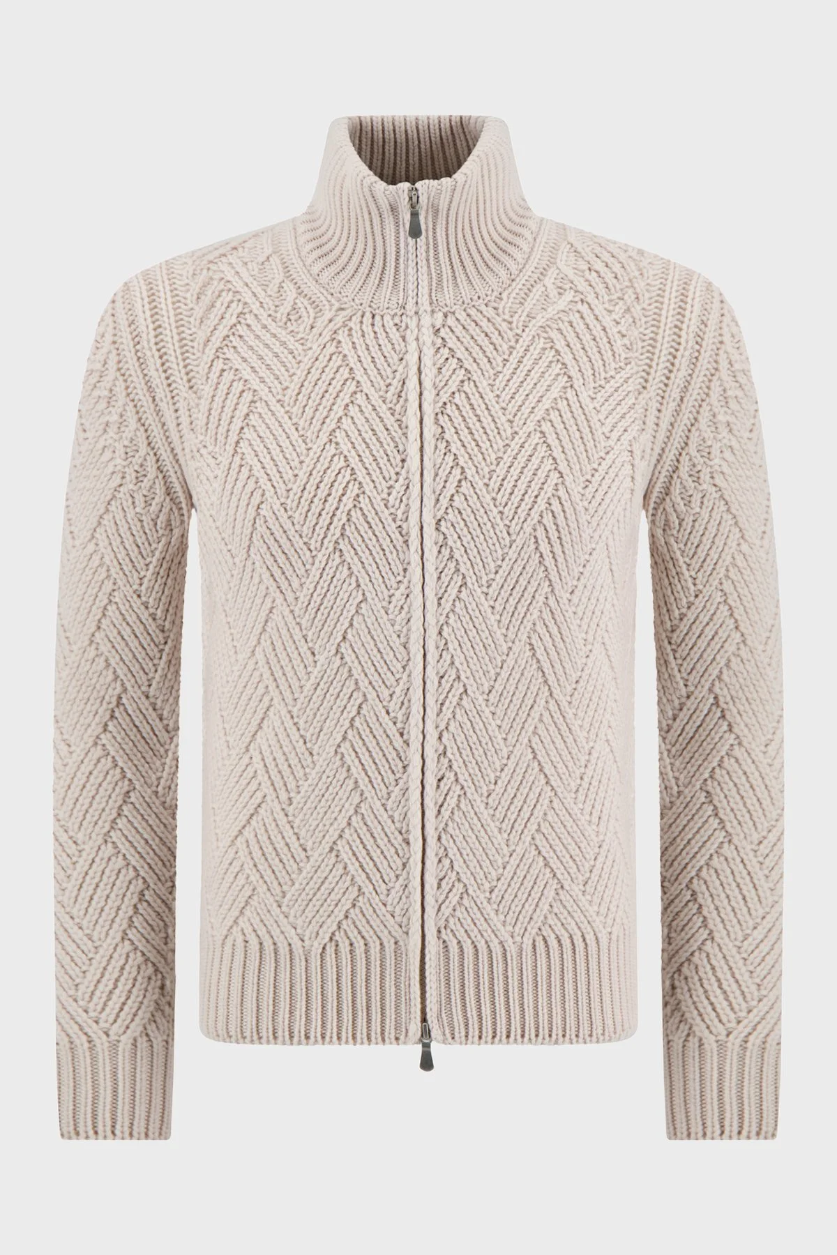 Gran Sasso Yün ve Kaşmir Karışımlı Regular Fit Dik Yaka Fermuarlı Erkek Hırka 10155 19654 113 BEJ - 7